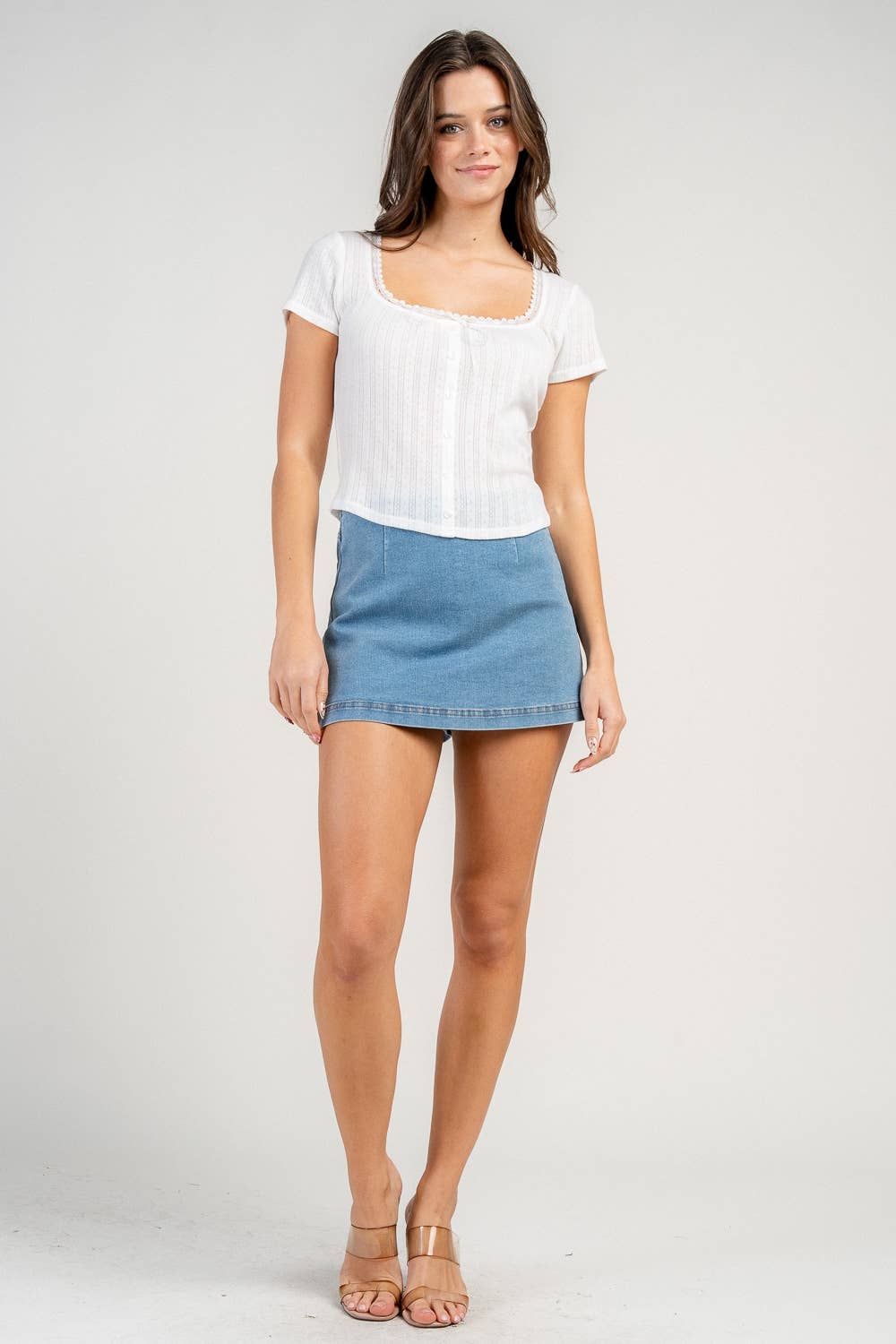 Isla | Pointelle Button Down Cap Sleeve Top