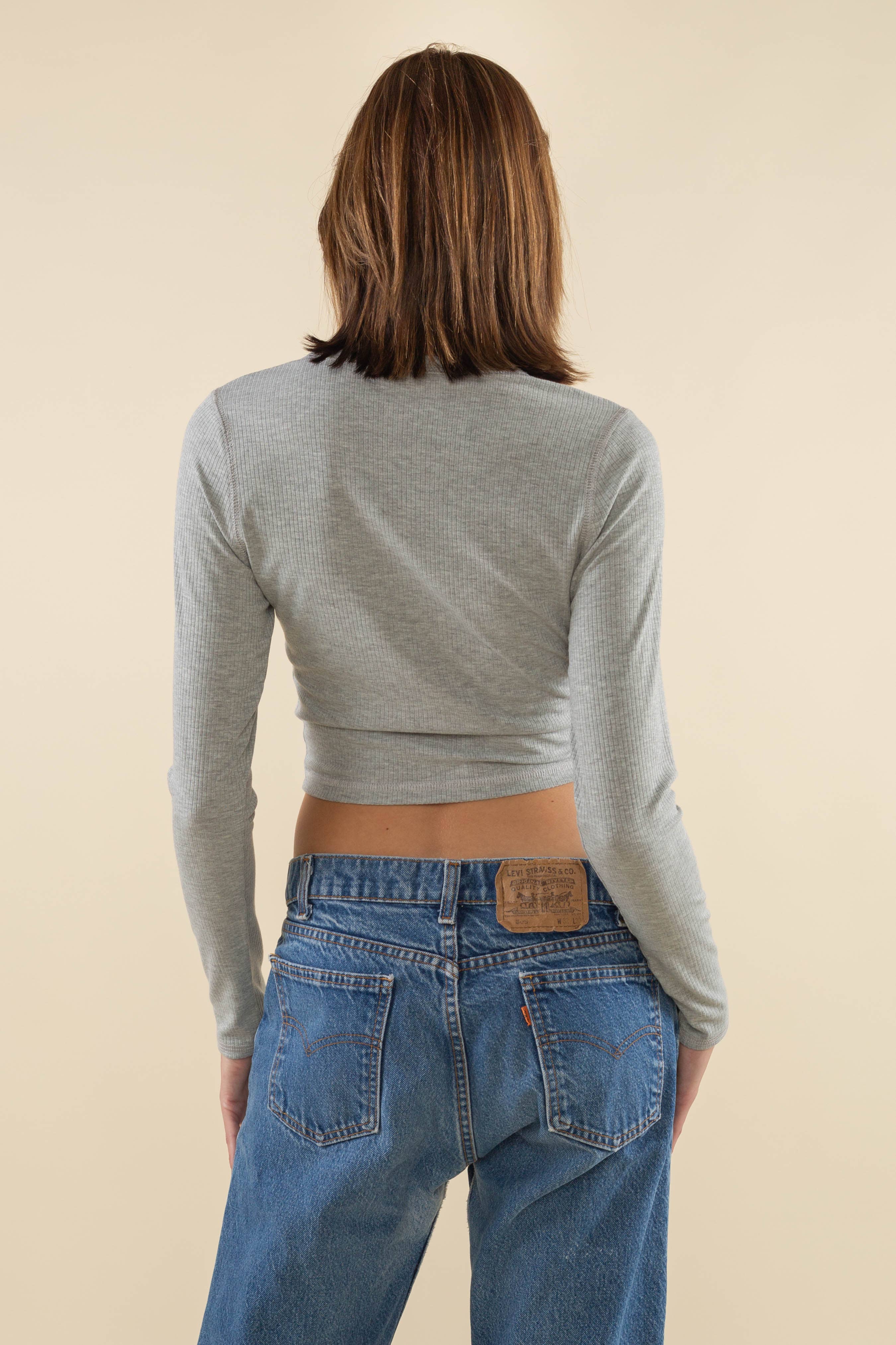 Quin | Crop Length Rib Long Sleeve Crewneck