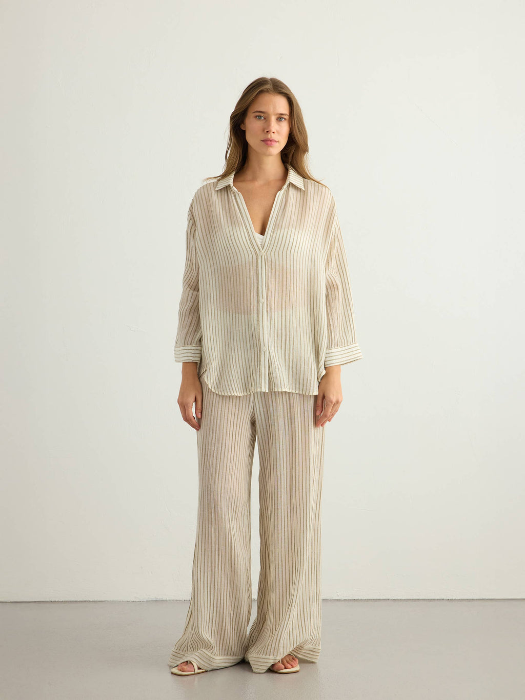 Voyage Set 100% Textured Cotton | Khaki Green Stripes