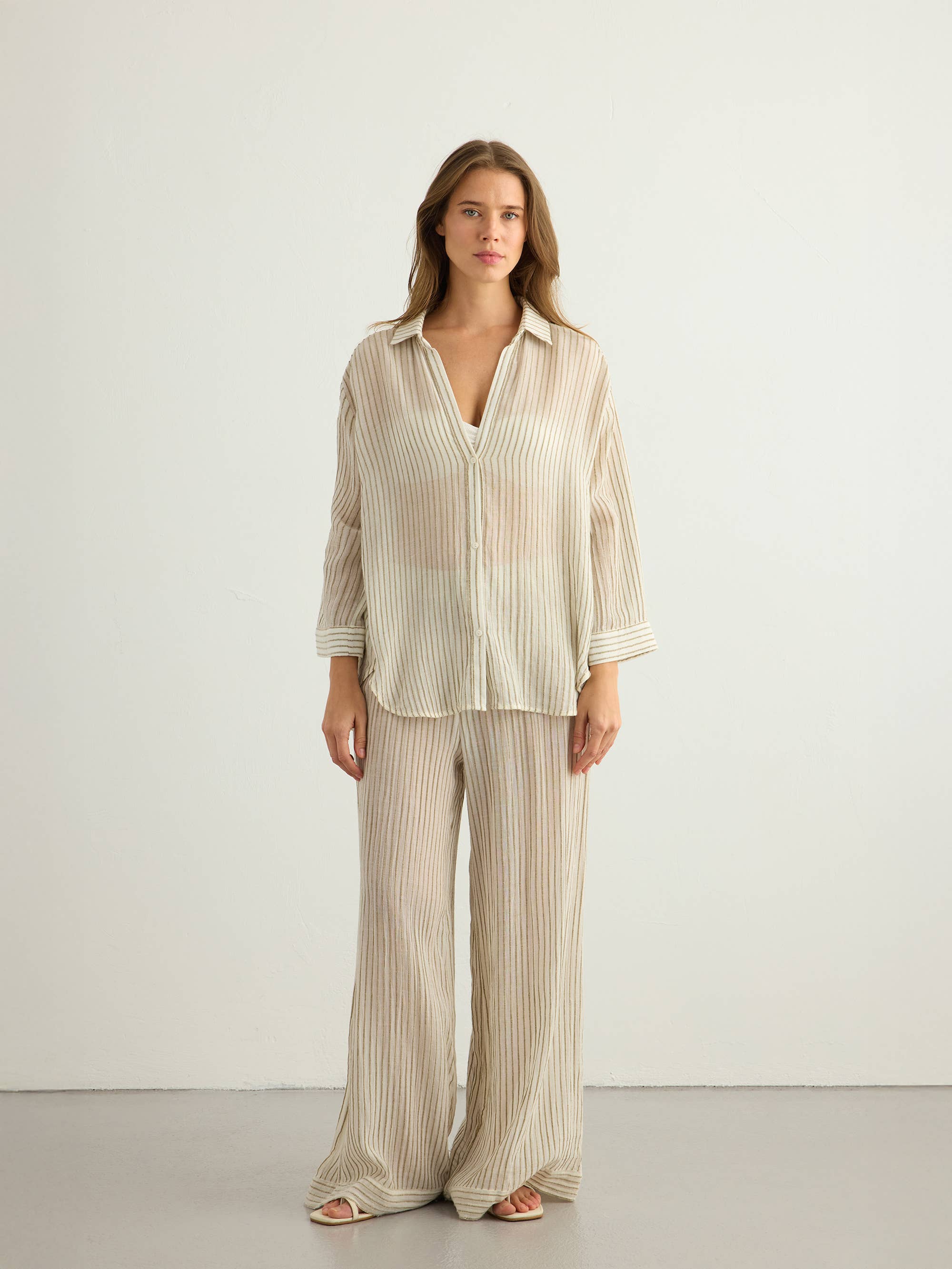 Voyage Set 100% Textured Cotton | Khaki Green Stripes