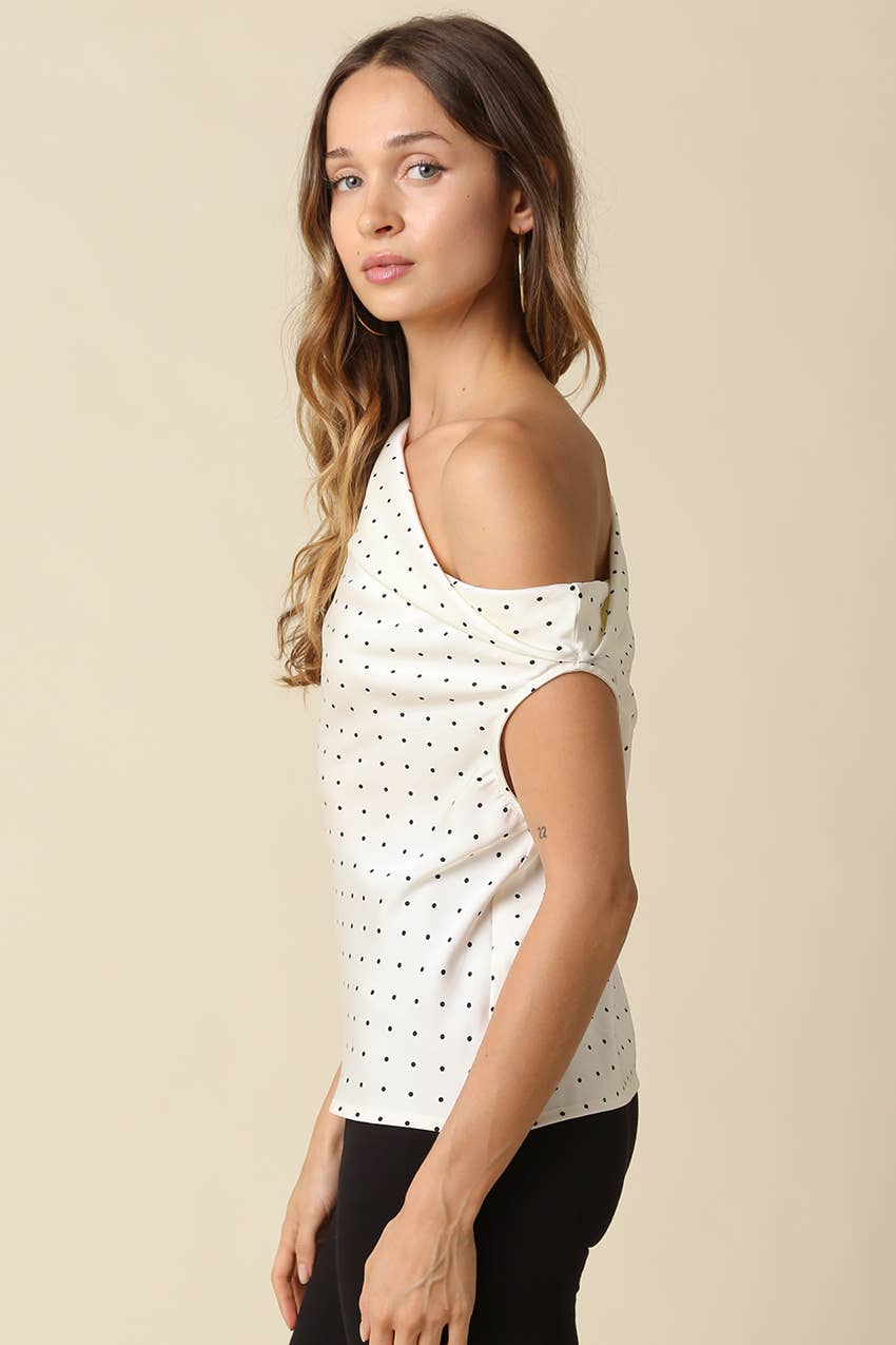 Suki | Polka Dot One Shoulder Satin Top