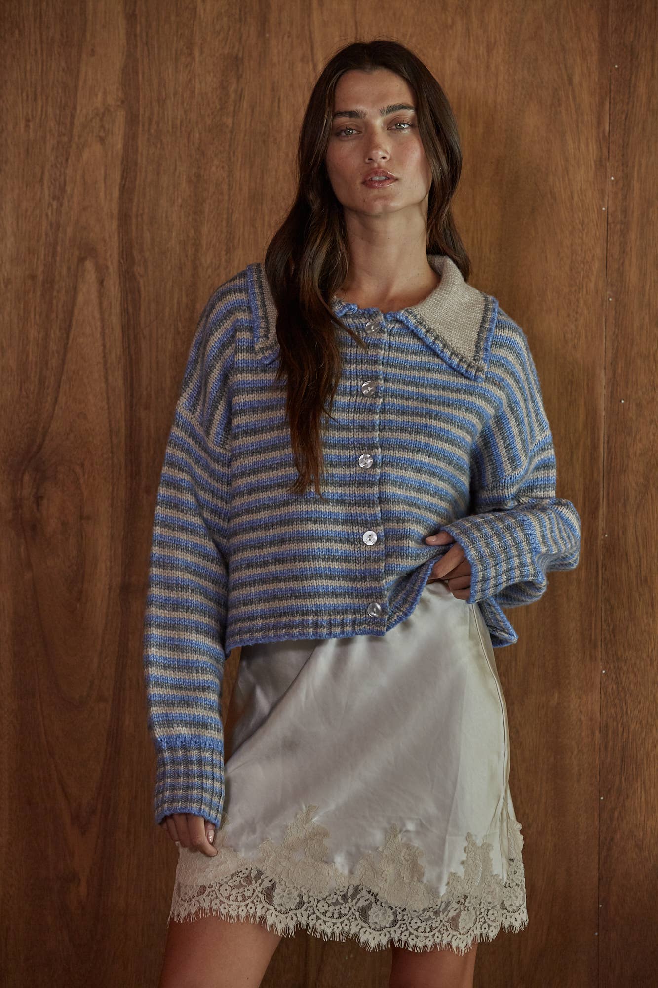Hermione | Knit Sweater Striped Collar Cardigan