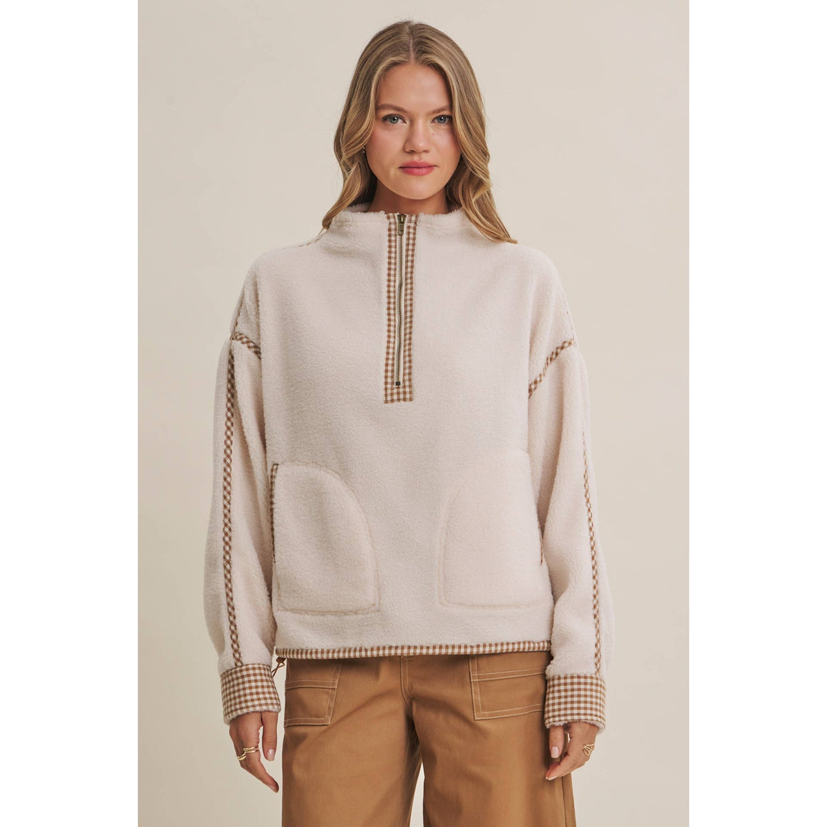 Cabin | Gingham Sherpa Half-Zip