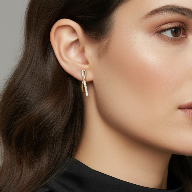 Liv | 18k Gold Filled Curve Bar CZ Earrings