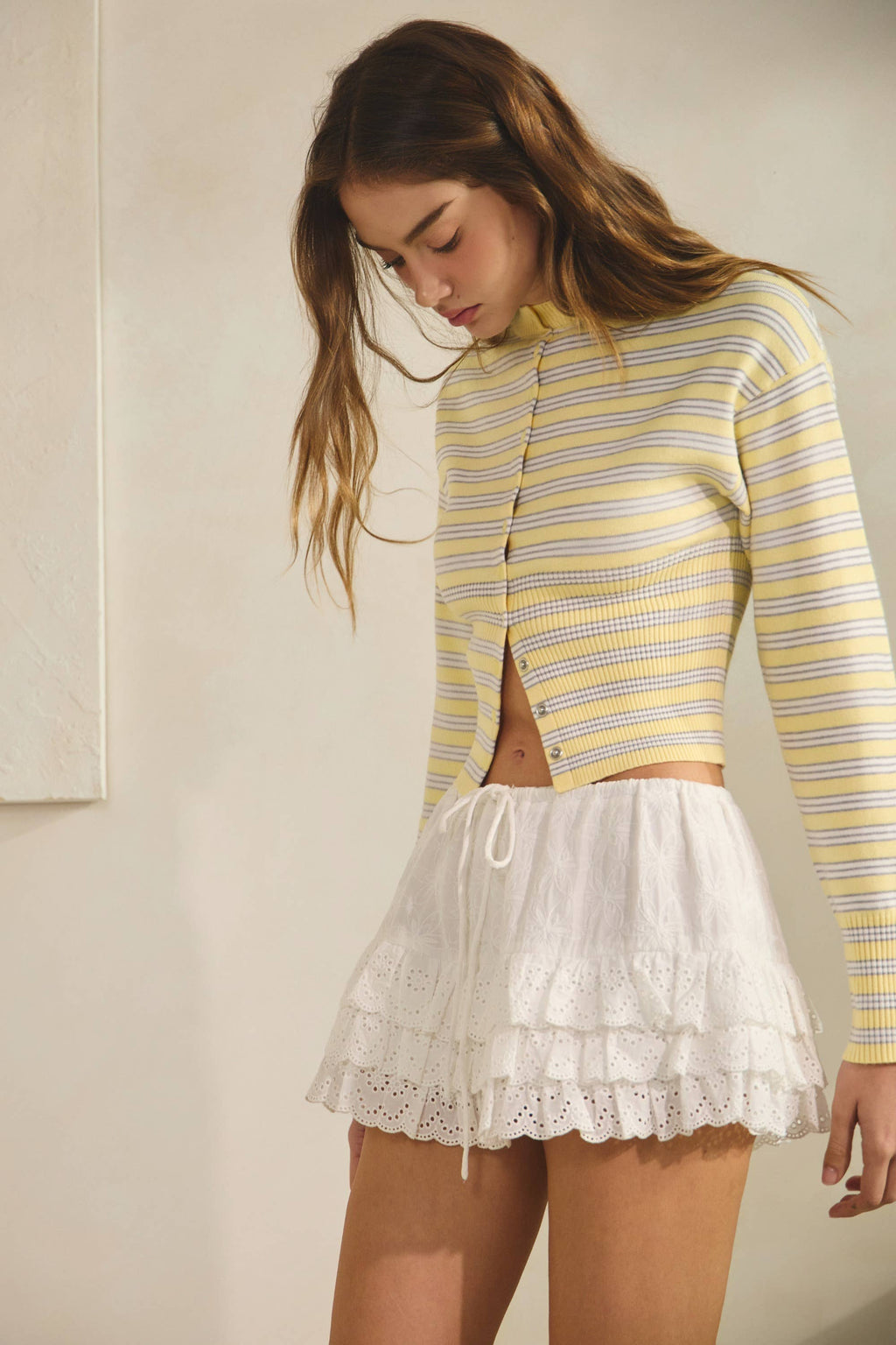 Noah | Back Tie Smocking Top w/ Lace Tiered Mini Skirt Set