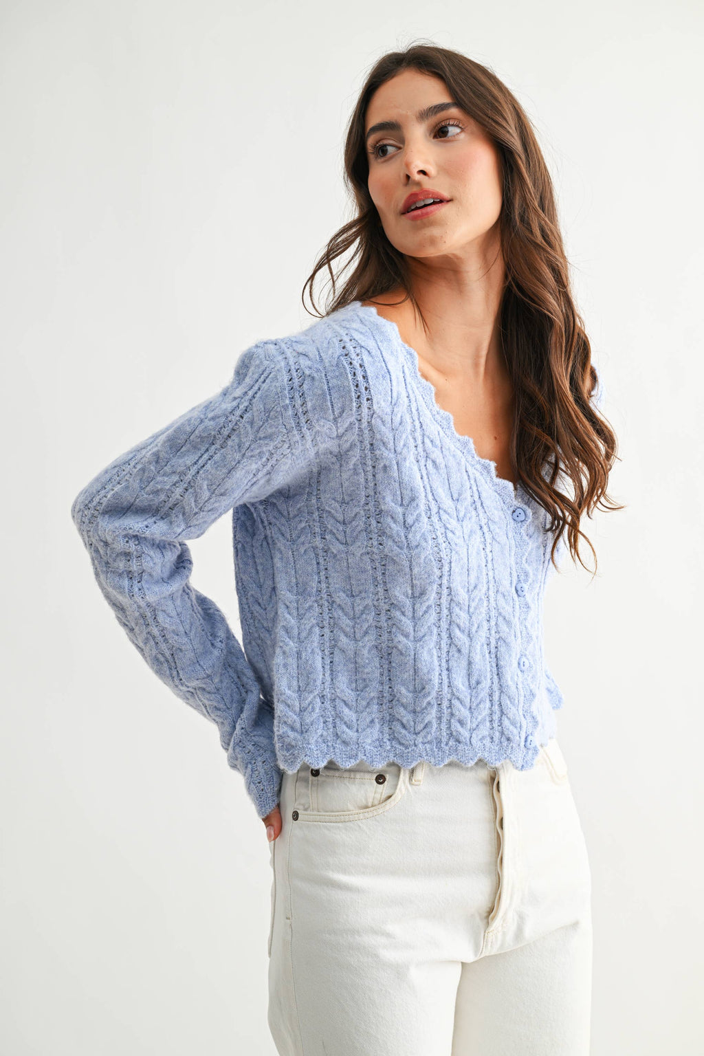 Greer | Scallop Hem Cable Knit Cardigan