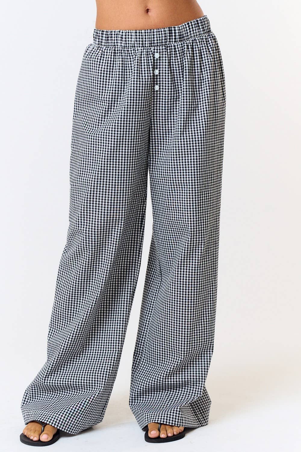 Cozie | Gingham Plaid Wide Leg Lounge Pant