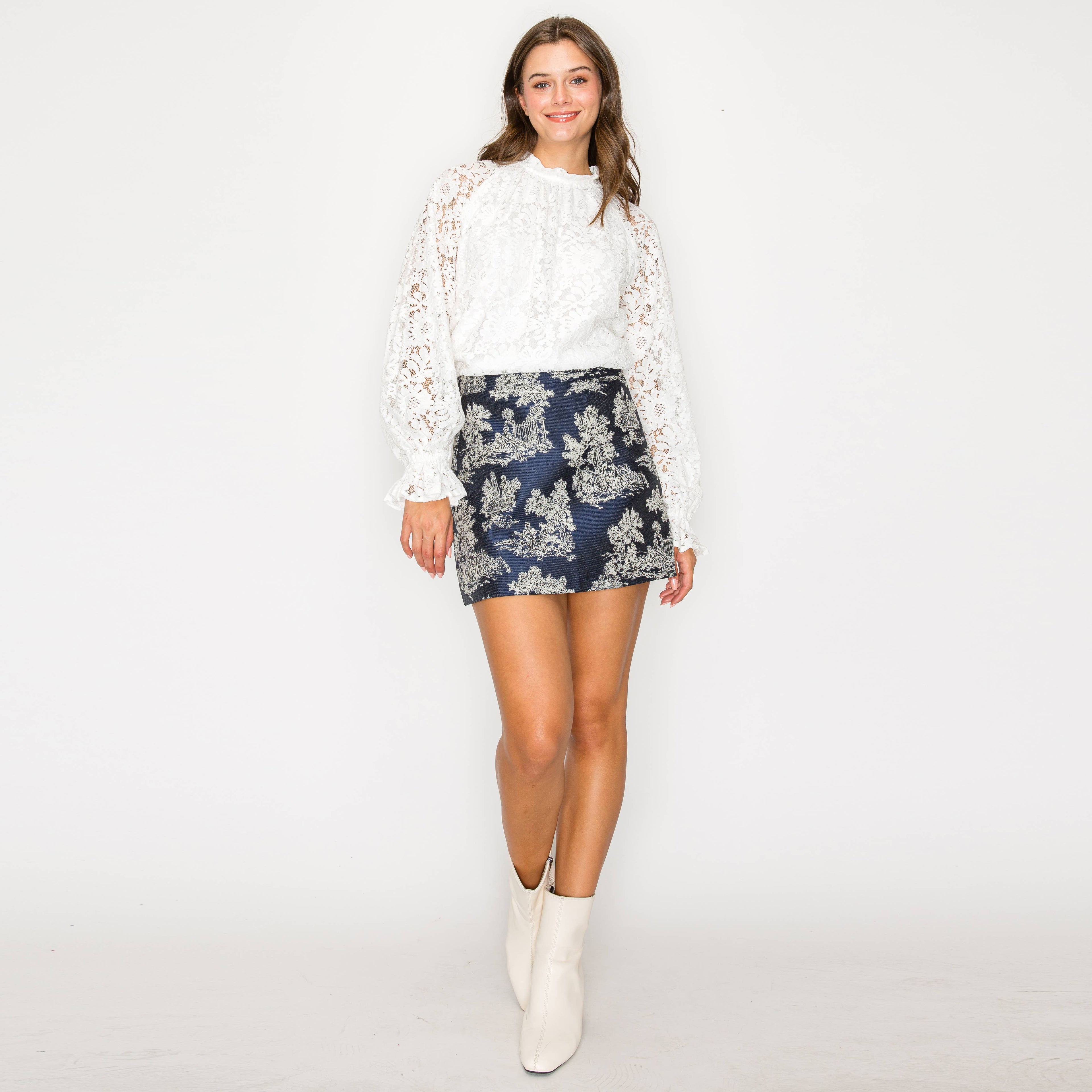 Tilly | Toile Jacquard Pattern Mini Skirt