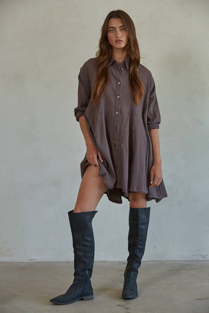 Dylan | Woven Cotton Long Sleeve Collared Button Down Tunic