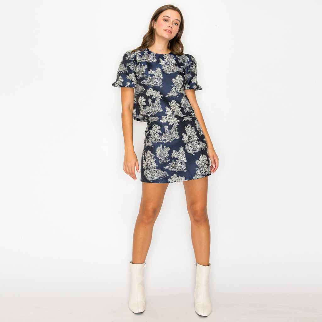 Tilly | Toile Jacquard Pattern Mini Skirt