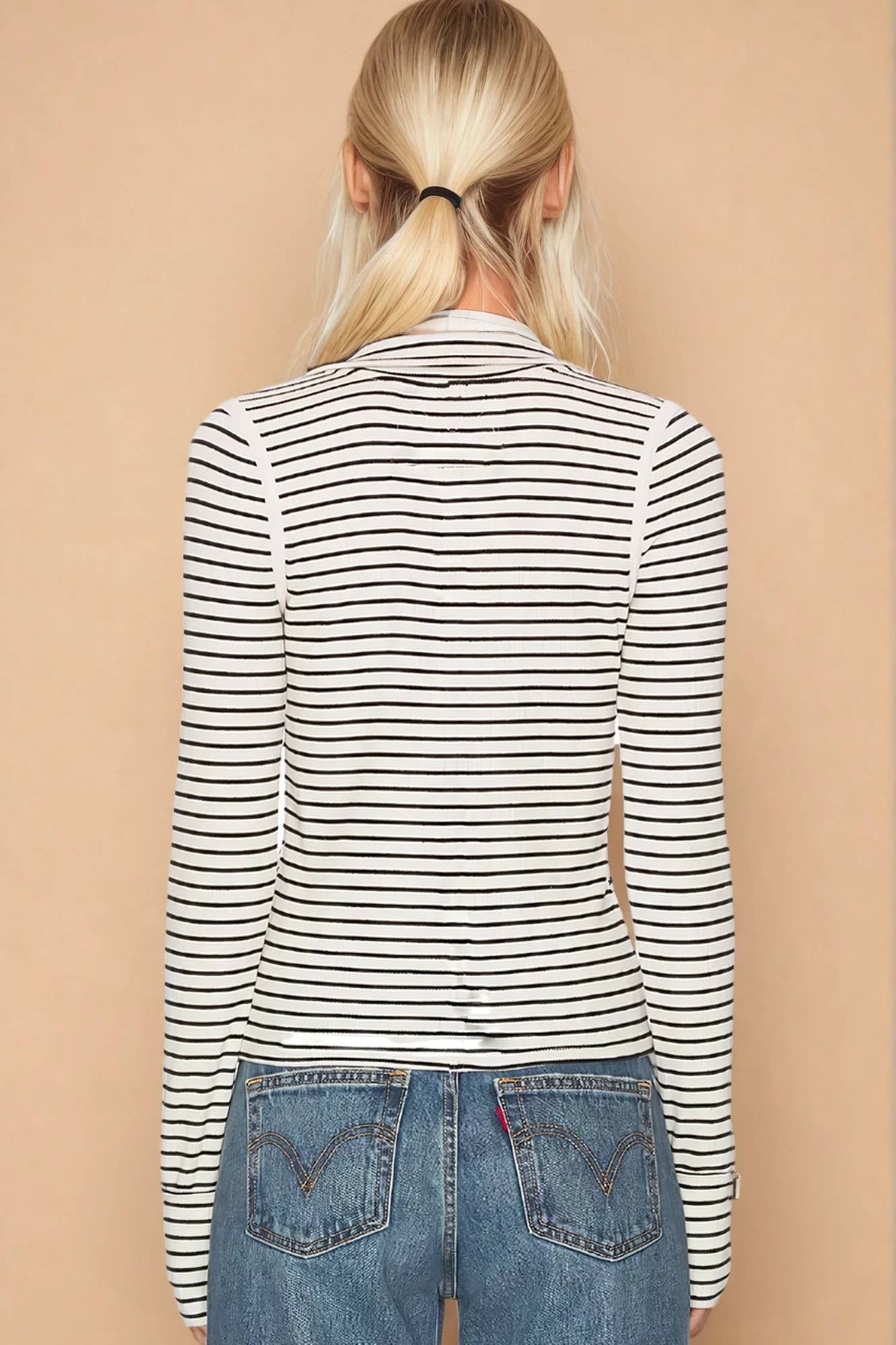 Sinclaire | Long Sleeve Striped Knit Henley Top