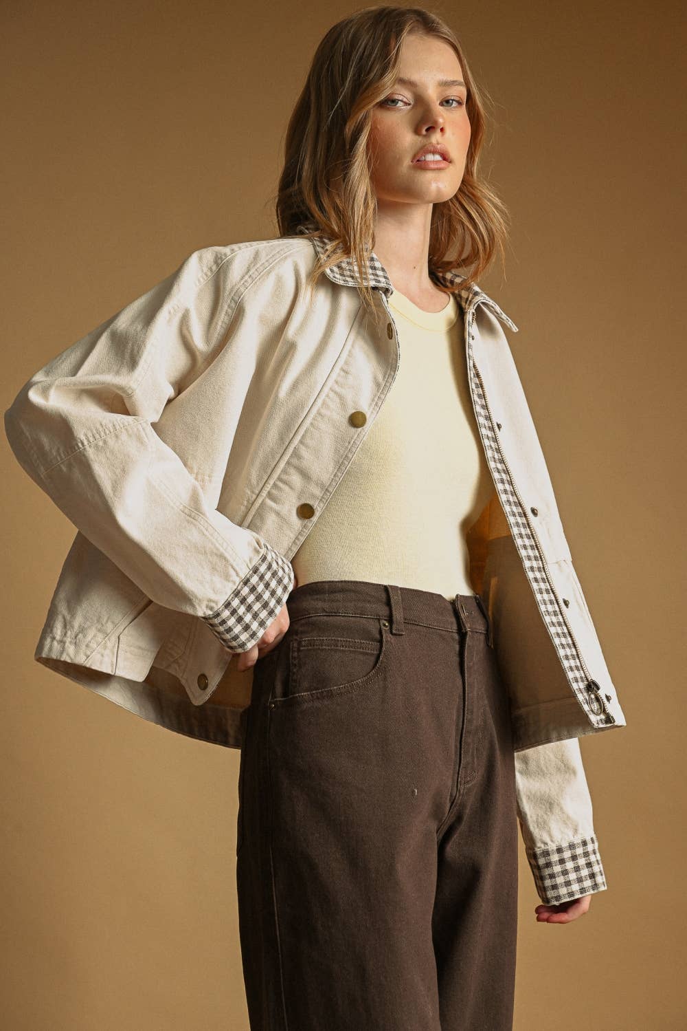 Esmé | 100% Cotton Gingham Collared Twill Jacket
