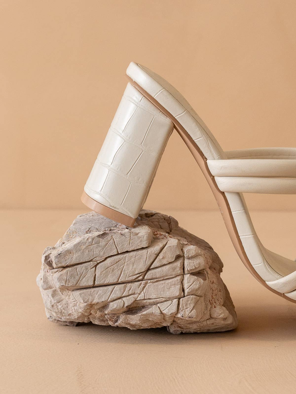 The Angela Beige | Strappy Aligator Block Heel