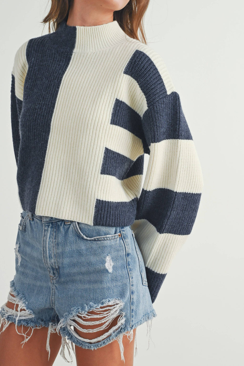 Cara | Color Block Mock Turtleneck Sweater