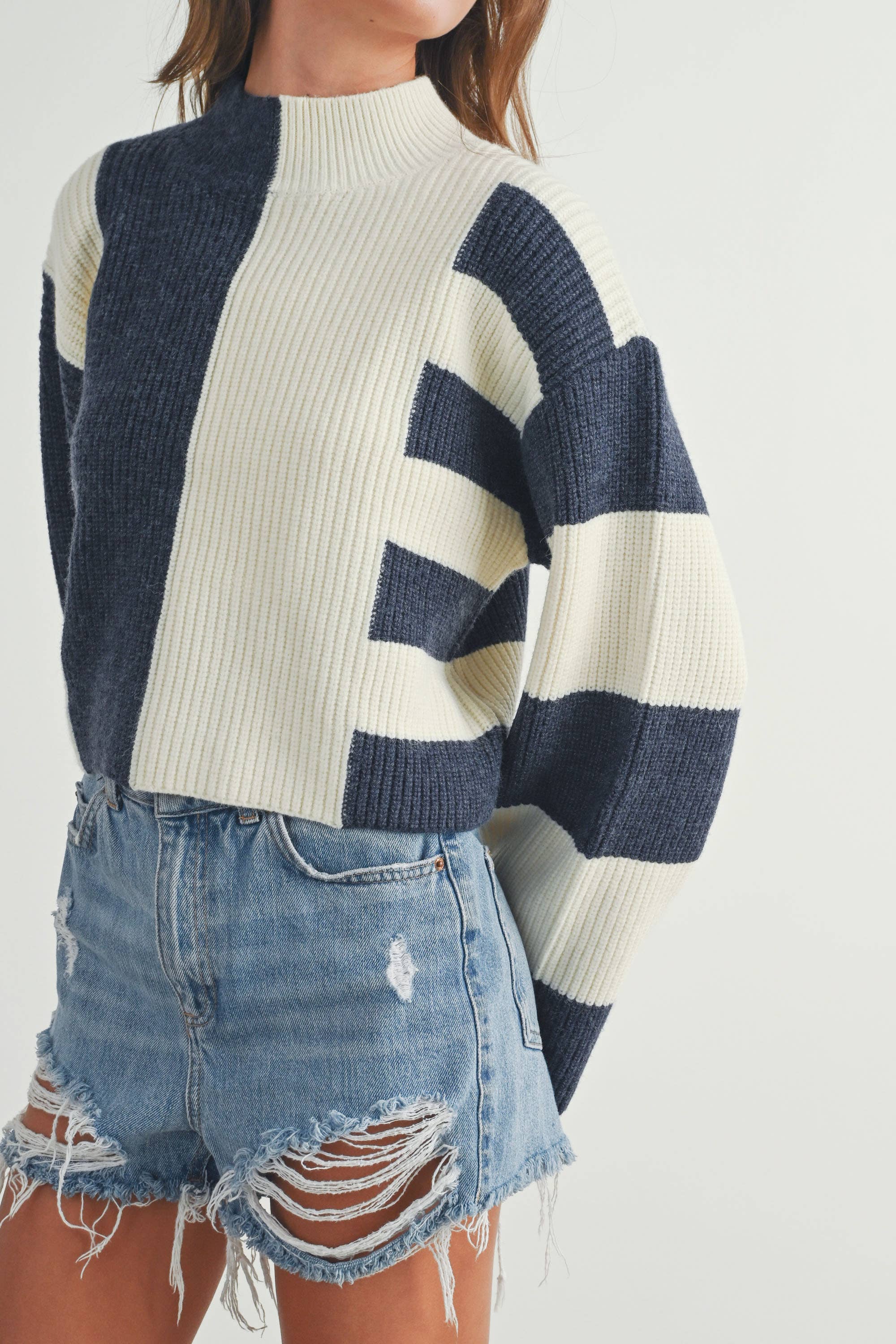 Cara | Color Block Mock Turtleneck Sweater