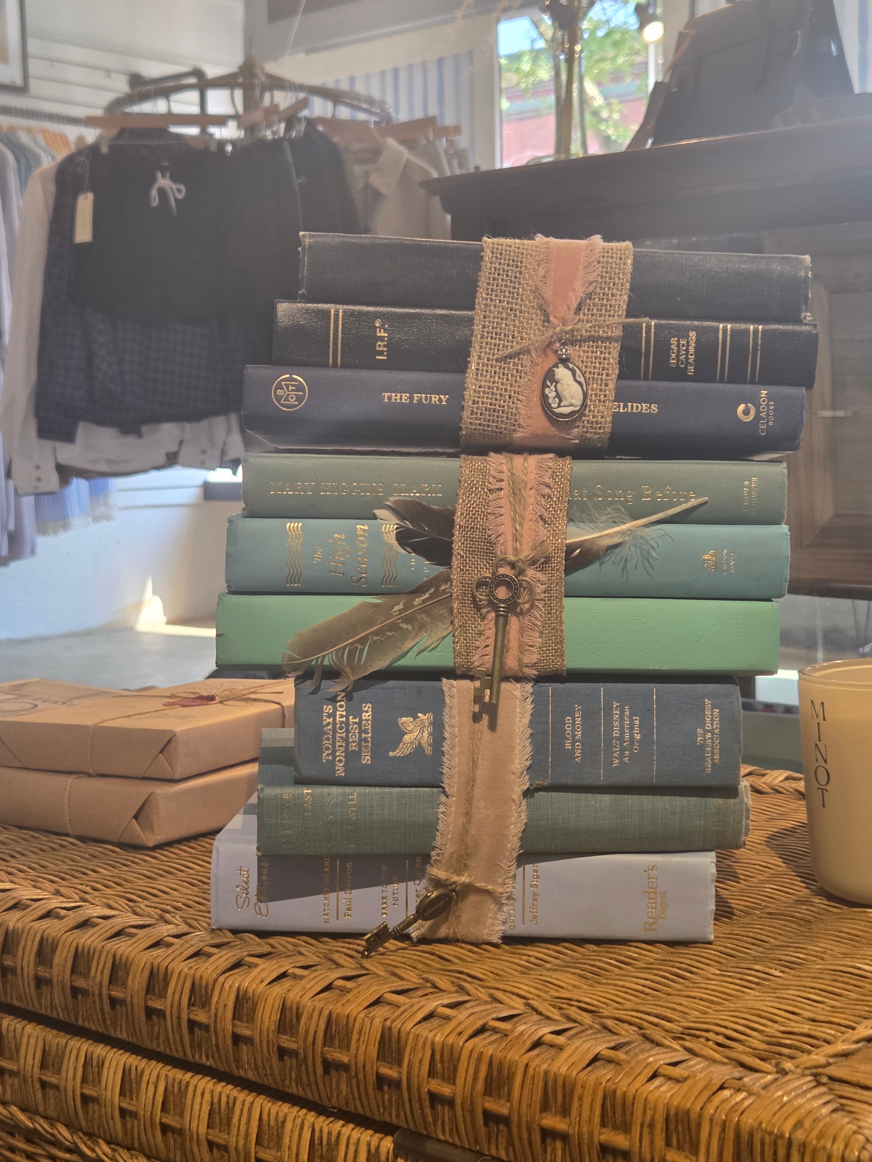 Décorative Antique Tied Stack of 3 Books