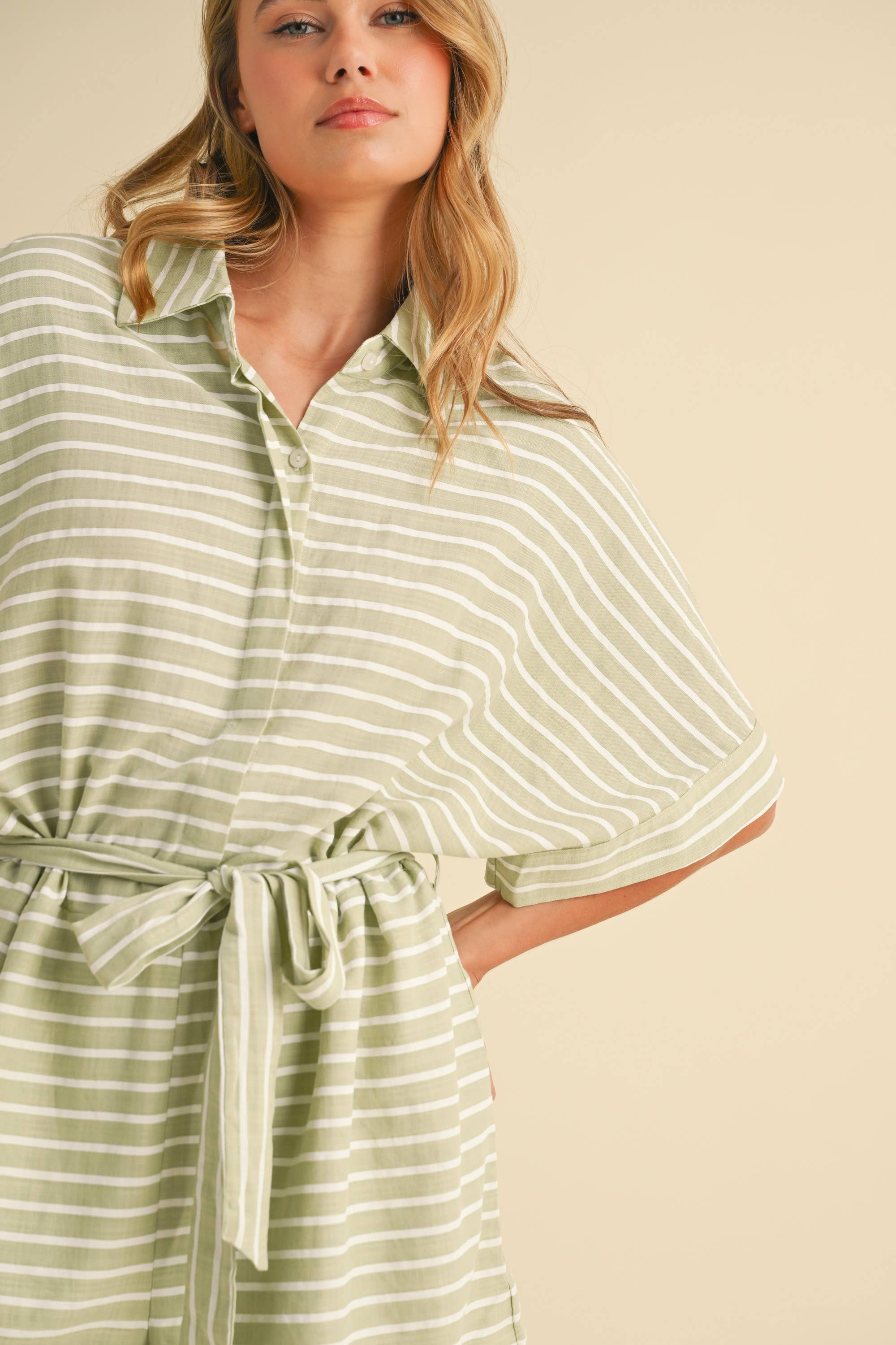 Topanga | Striped Relaxed Fit Belted Short Sleeve Romper