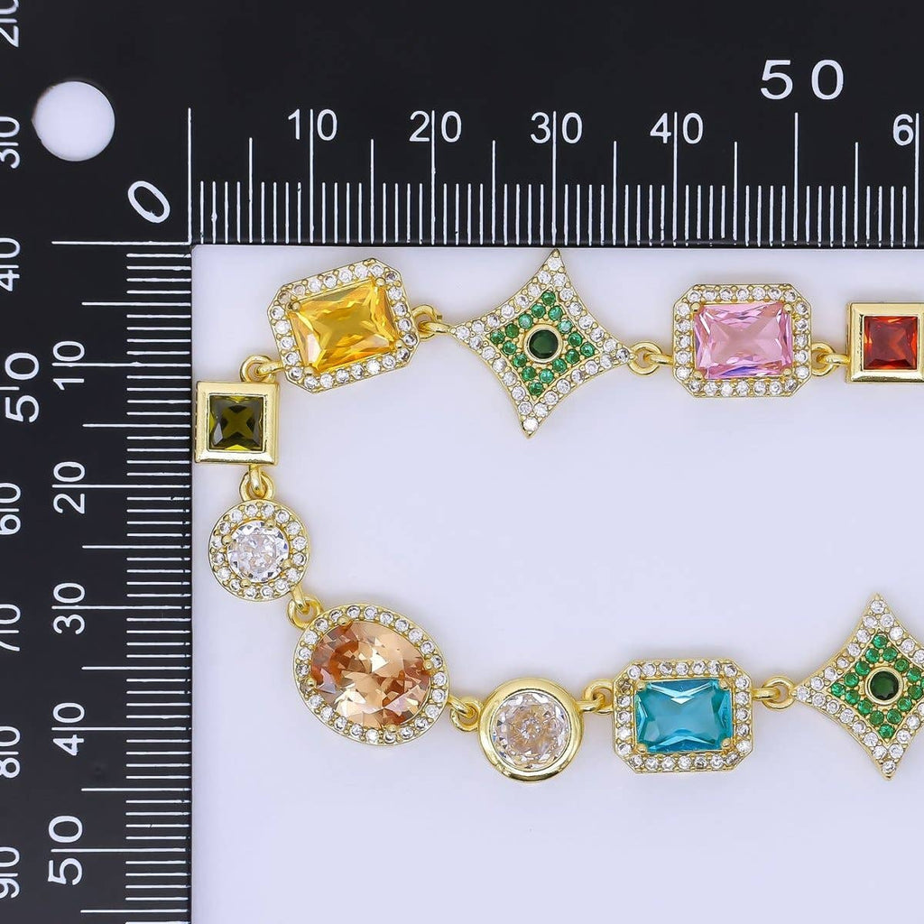 24K Gold Filled Multicolor Geometric Cluster CZ