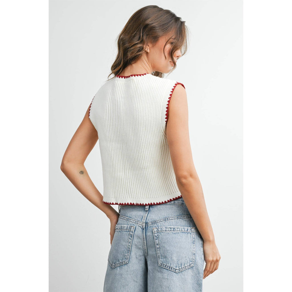 Sail | Contrast Trimmed Sleeveless Cardigan