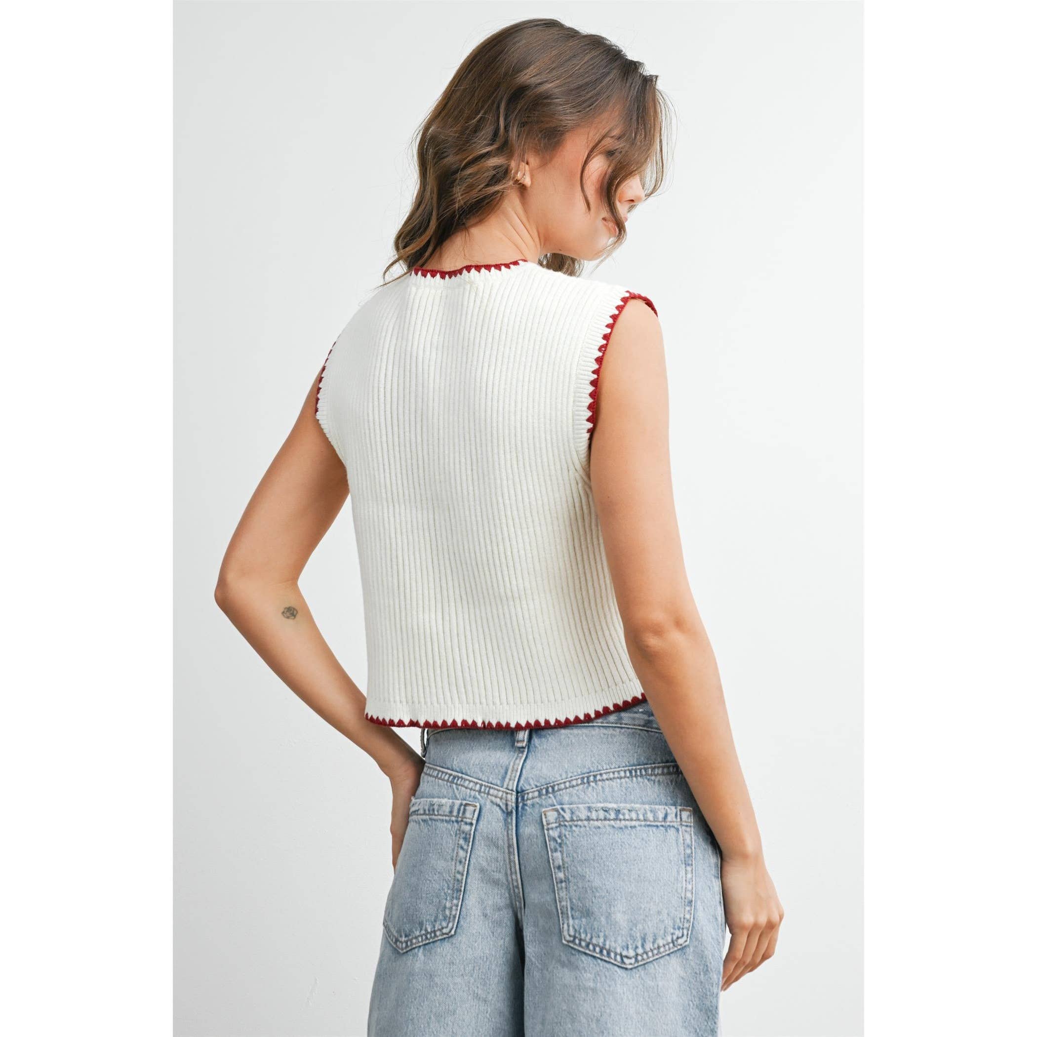 Sail | Contrast Trimmed Sleeveless Cardigan