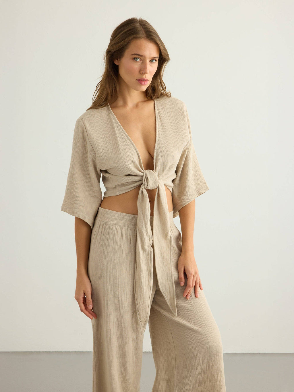 Aura Oatmeal | Wrap Top 100% Turkish Cotton