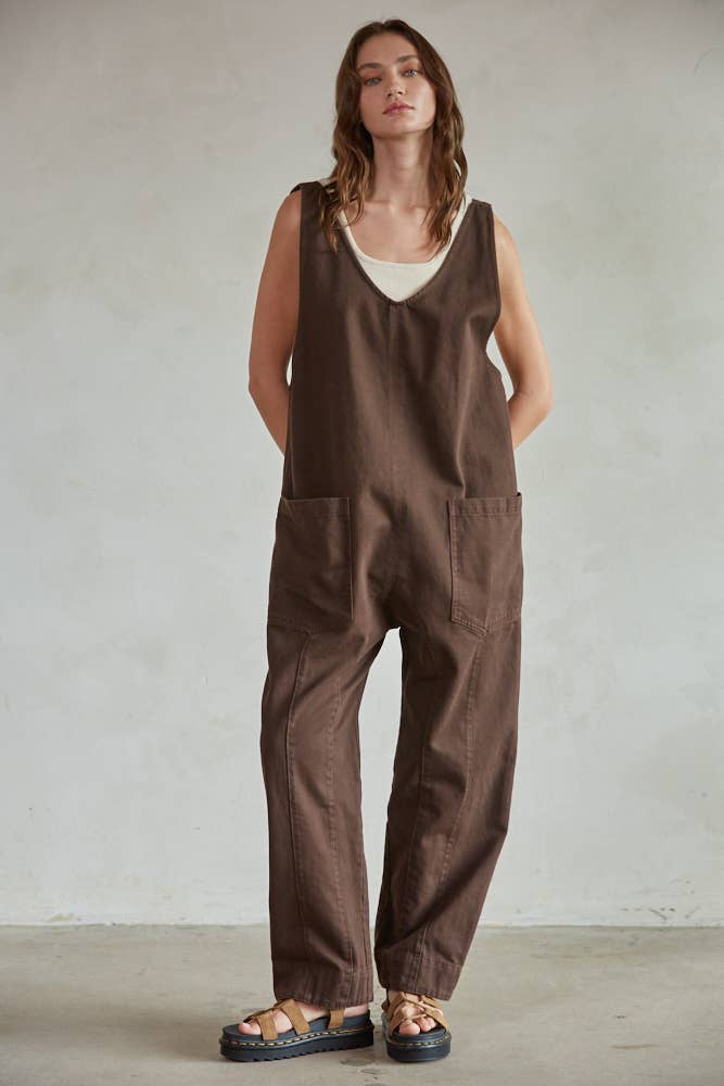 Maxine | Chocolate Denim Wide Leg Overalls