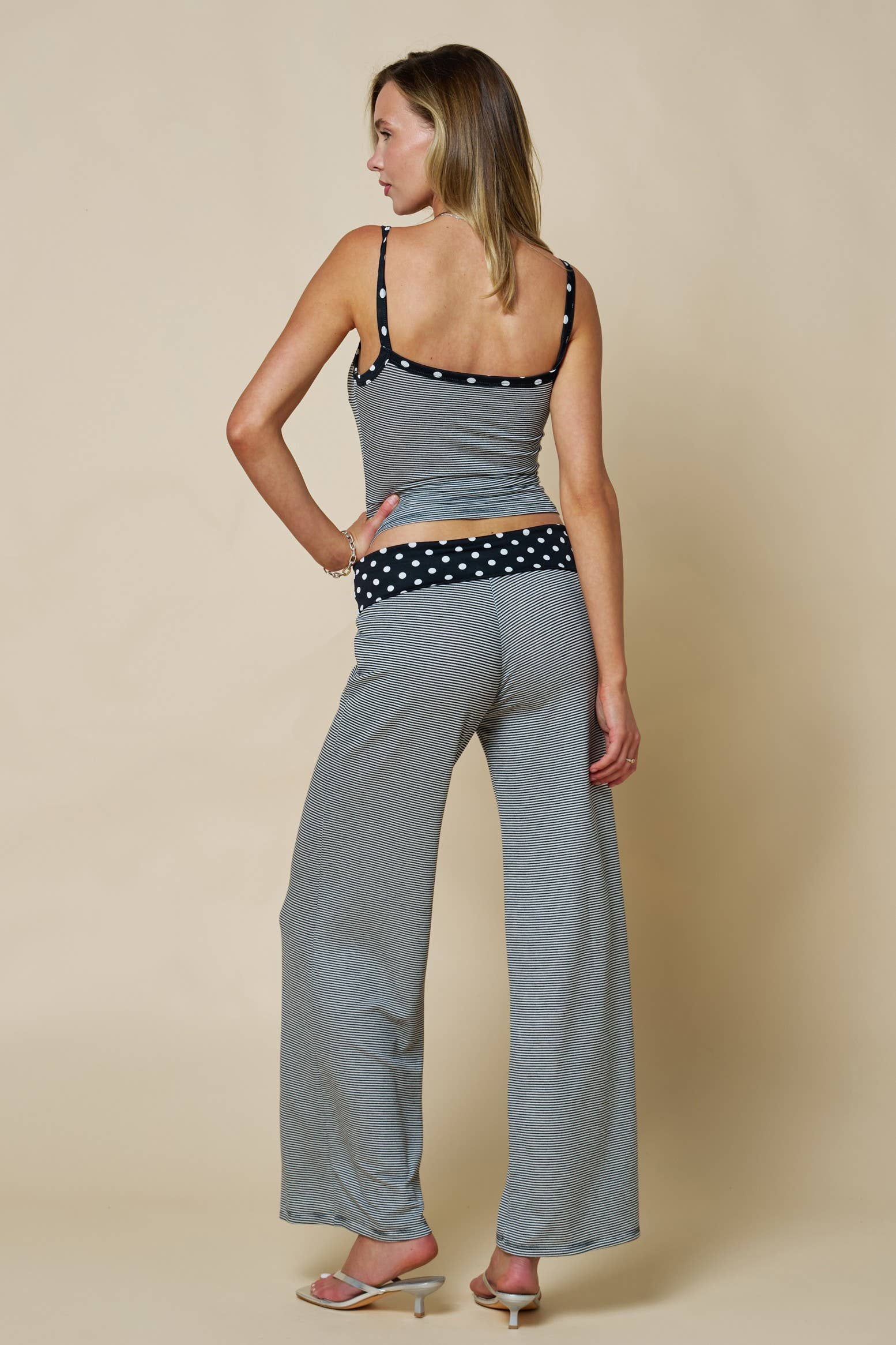 Roma | Polka Dot & Striped Tank with Fold Over Pant Set