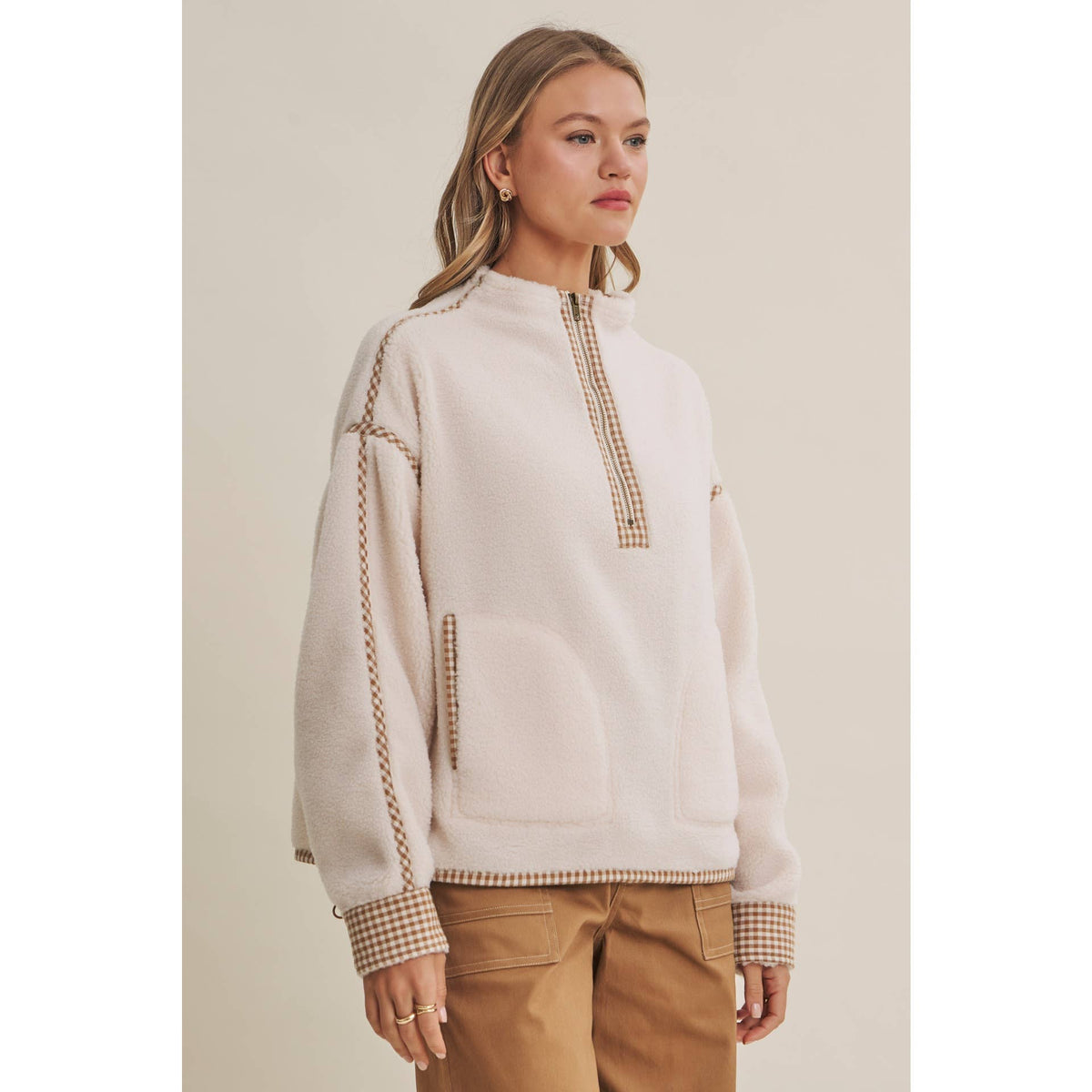Cabin | Gingham Sherpa Half-Zip