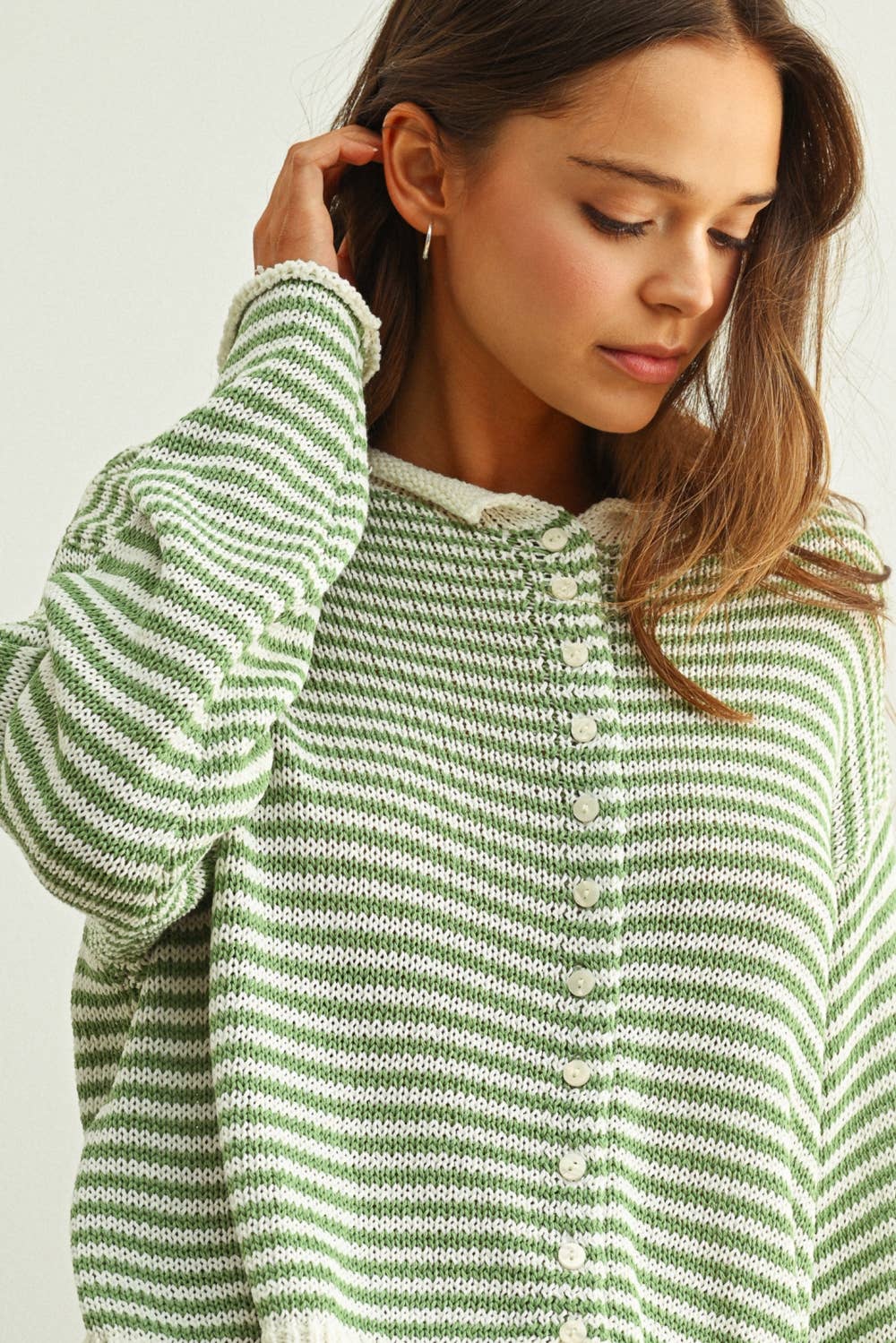Happy | Stripe Button Front Knoit Cardigan