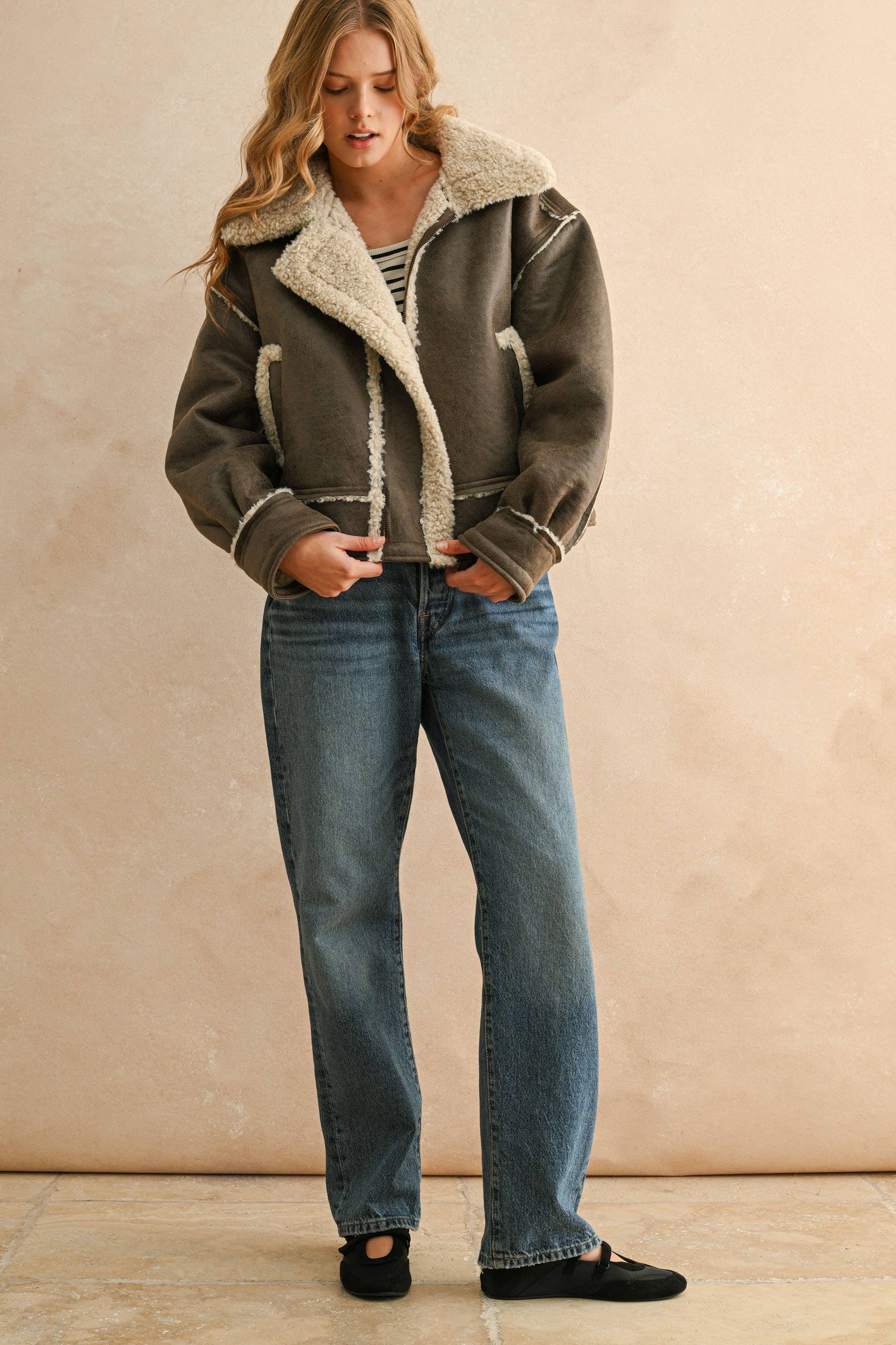 Colette | Sherpa Lined Pu Jacket