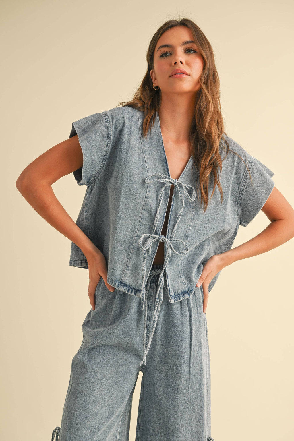 Indigo | Denim Tied Front Blouse