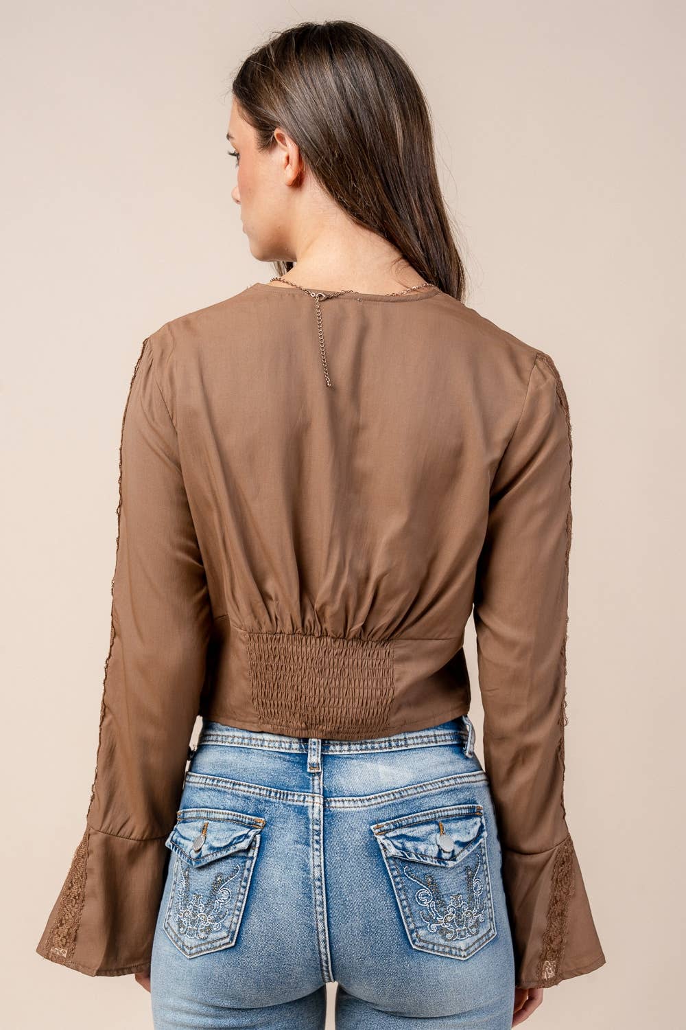 Quincy | Lace Detailed Bell Sleev Cropped Top