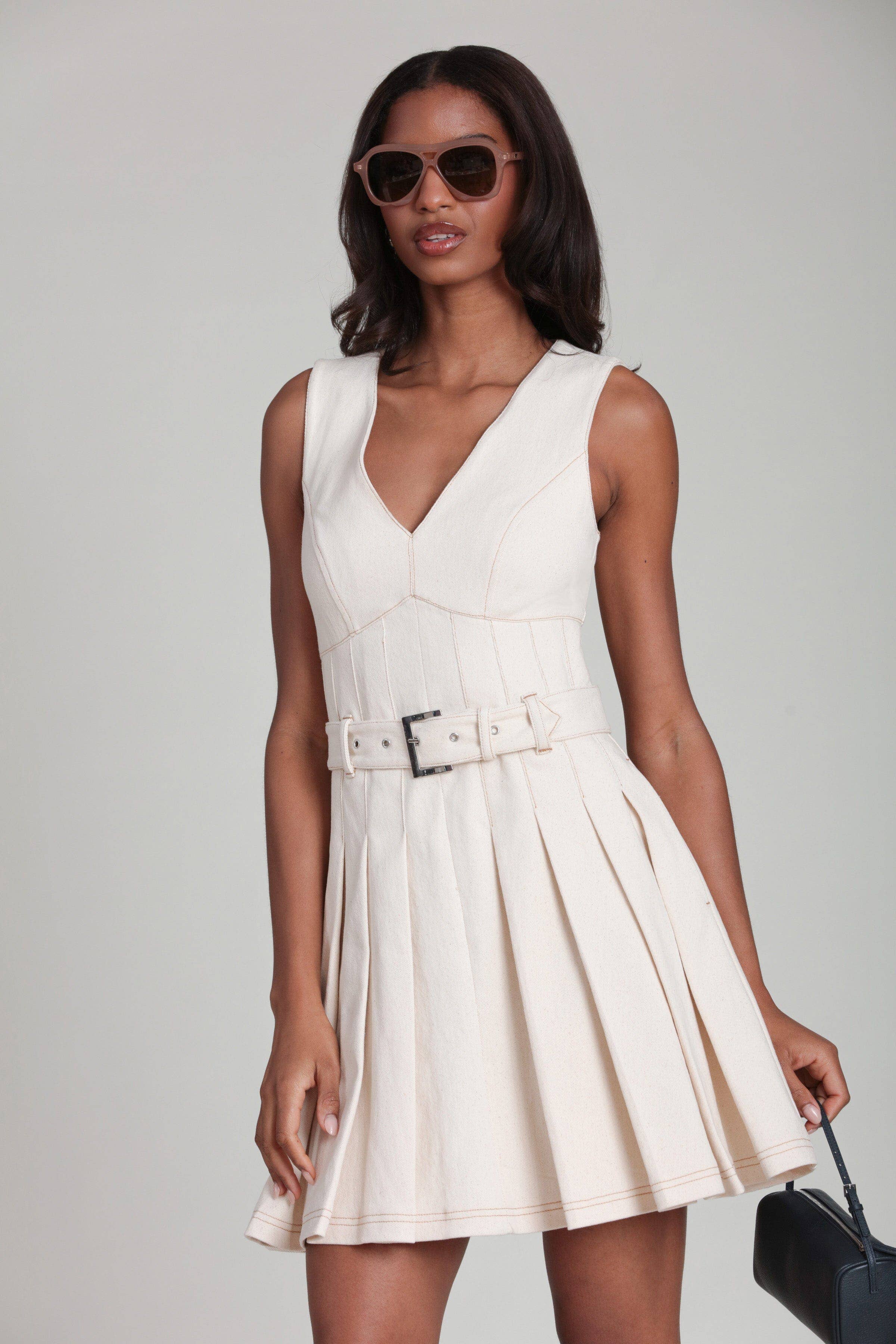 Blake | Denim Belted Fit & Flare Mini Dress