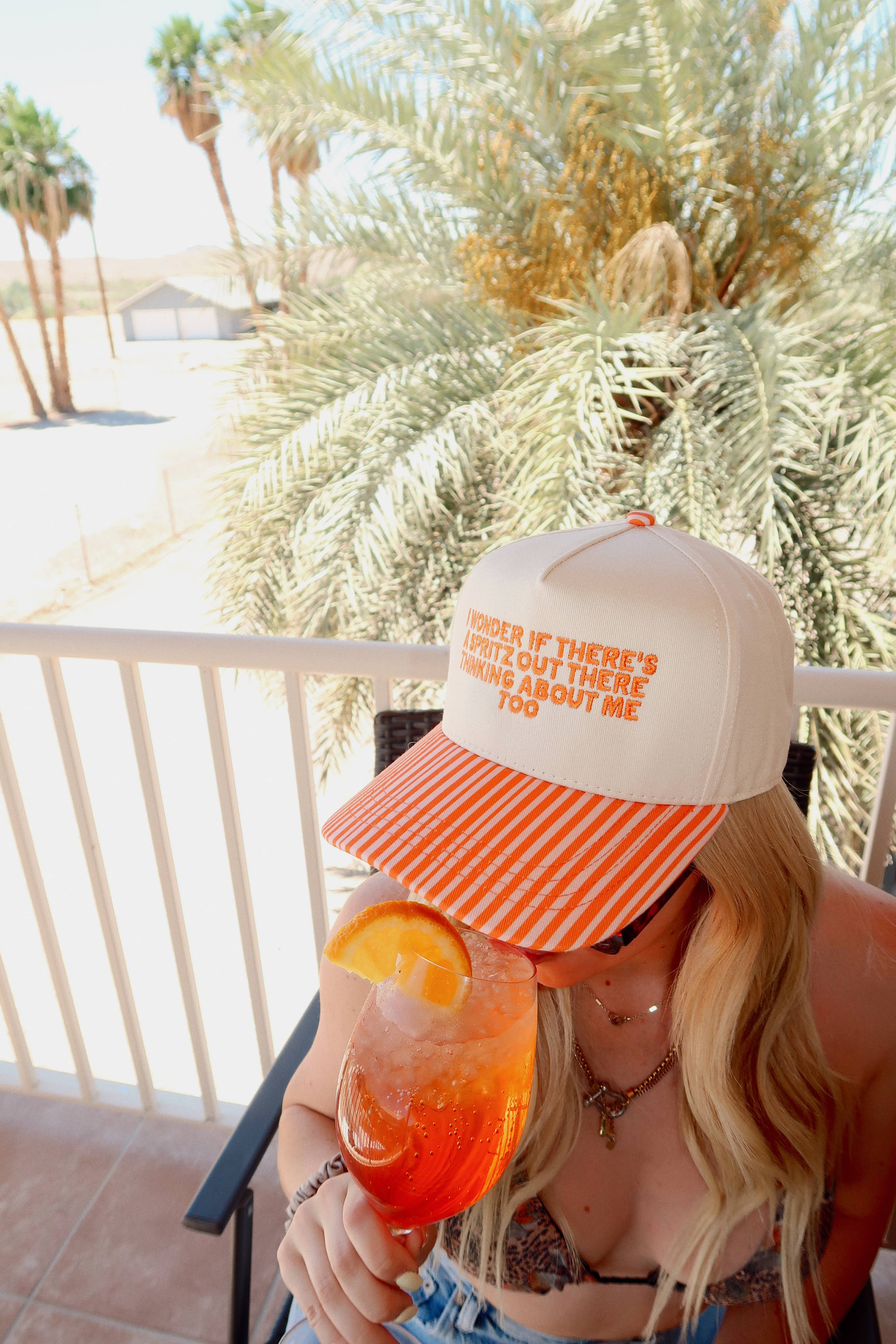 Spritz Hat Orange Striped Bill Embroidered Hat