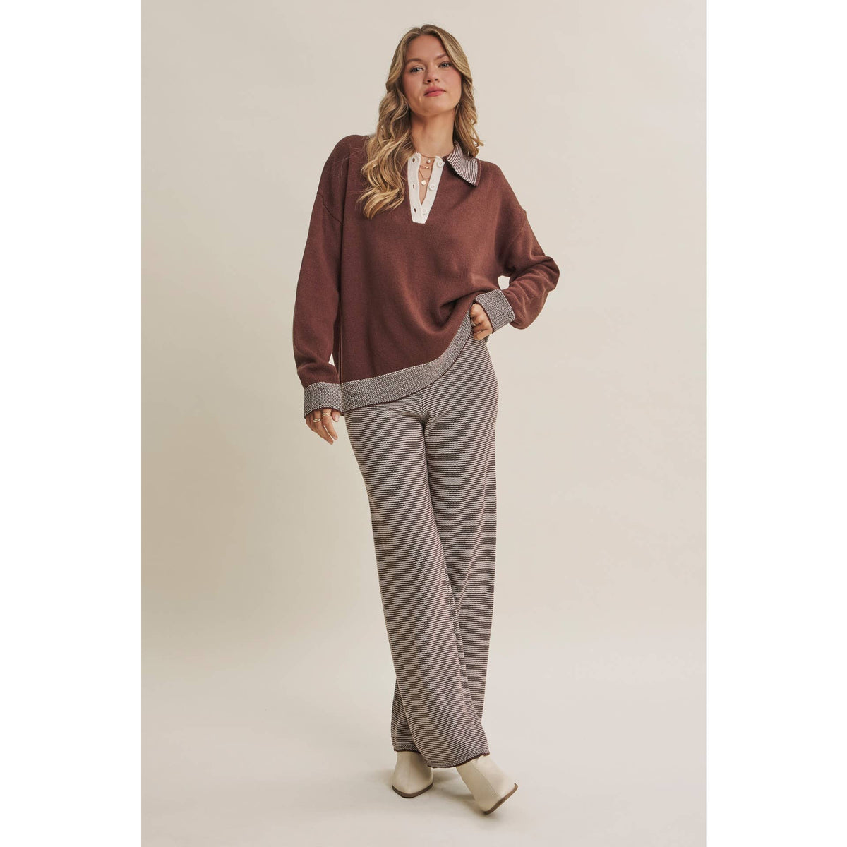 Cinnamon | Cozy Cabin Henley Sweater Set