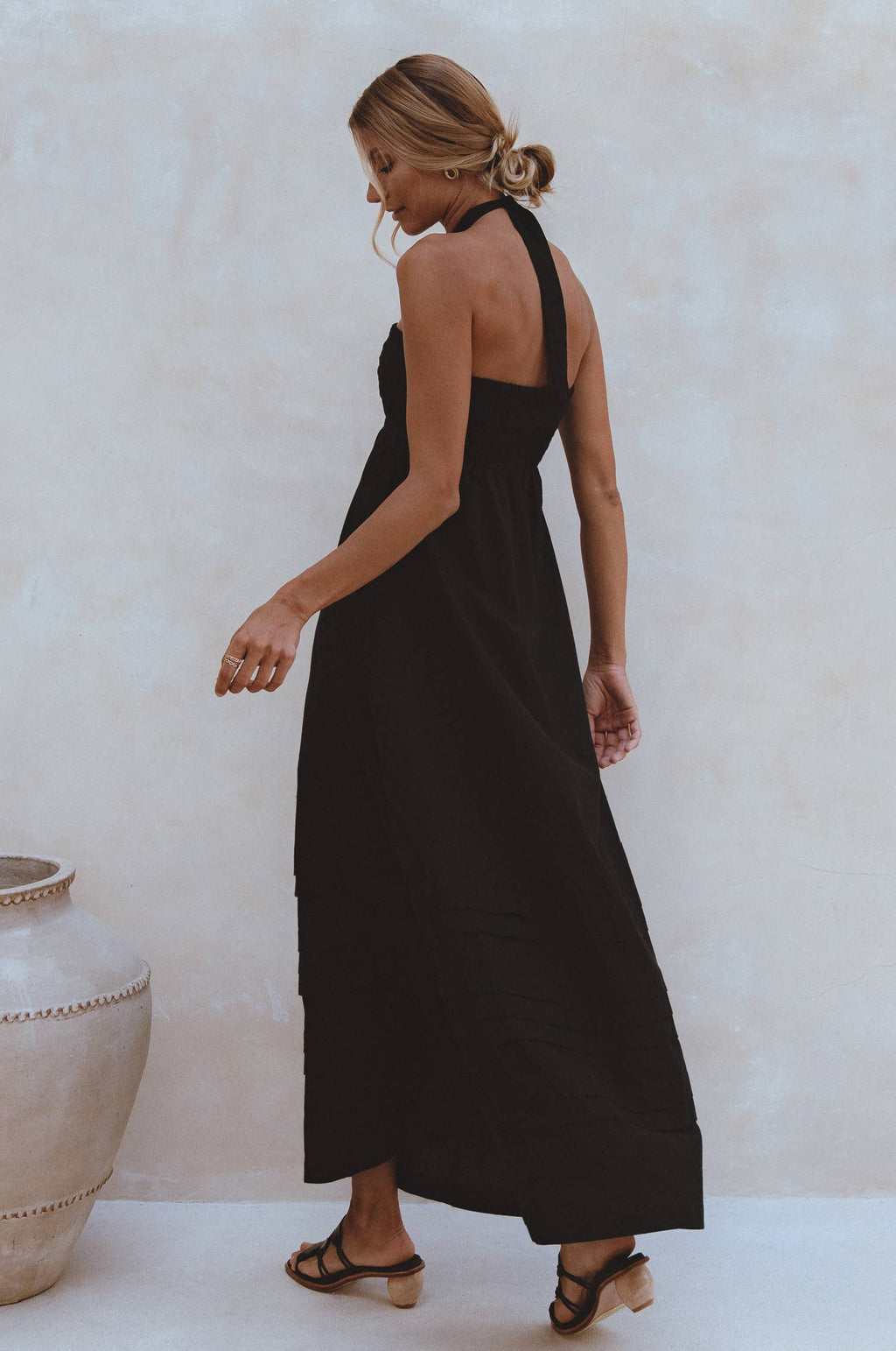 Penelope | Halter Linen Maxi Dress - Black