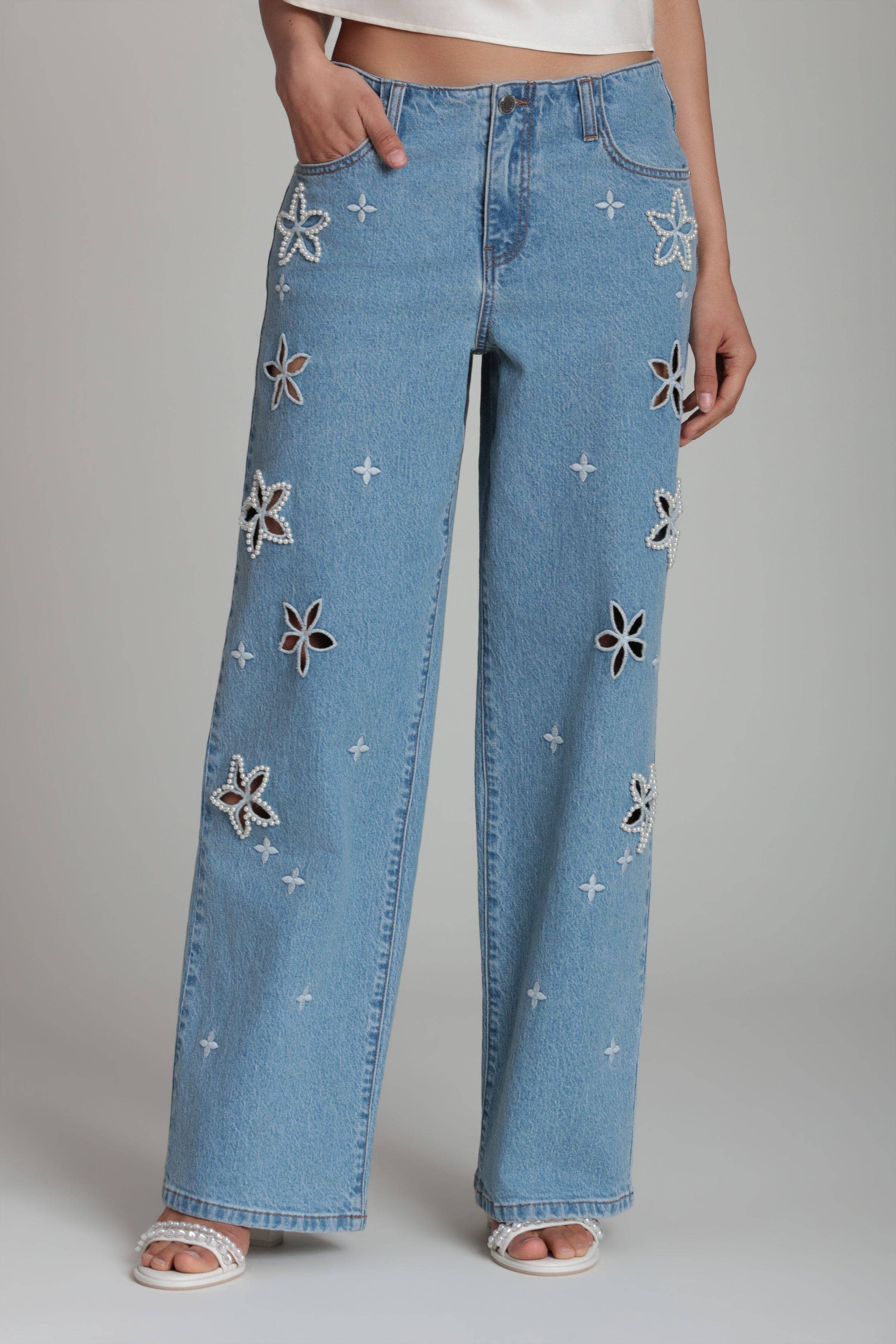 Pearl Fleur | Embellished Stretch Denim Jean