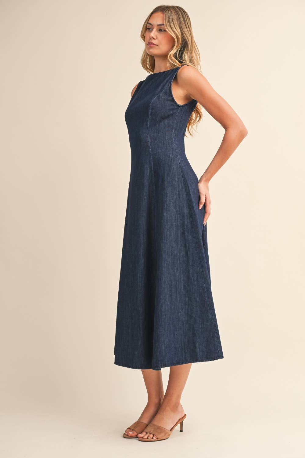 Lily | Sleeveless Denim Midi Dress 100% Cotton