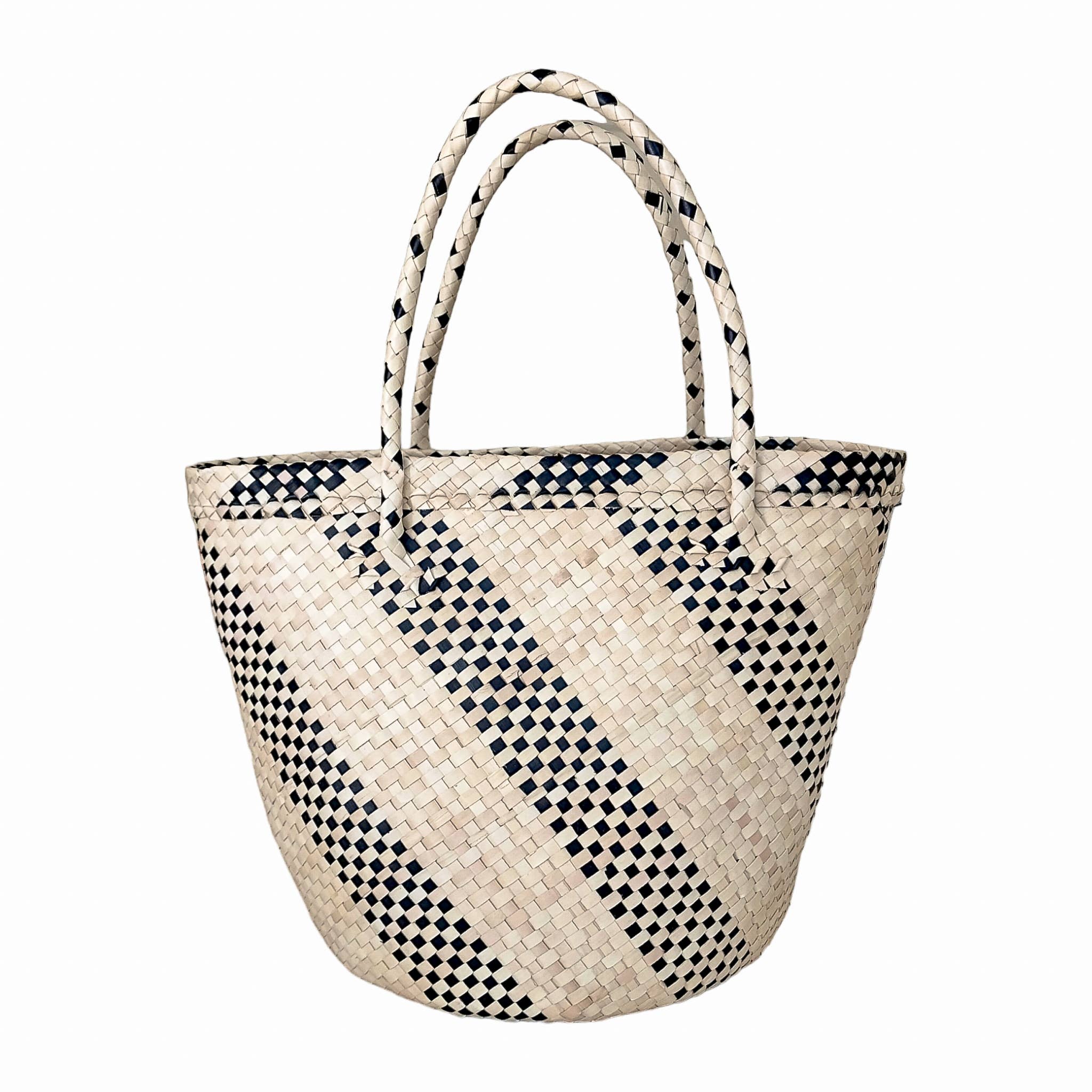 French Mini Basket Market Tote-Black/Natural