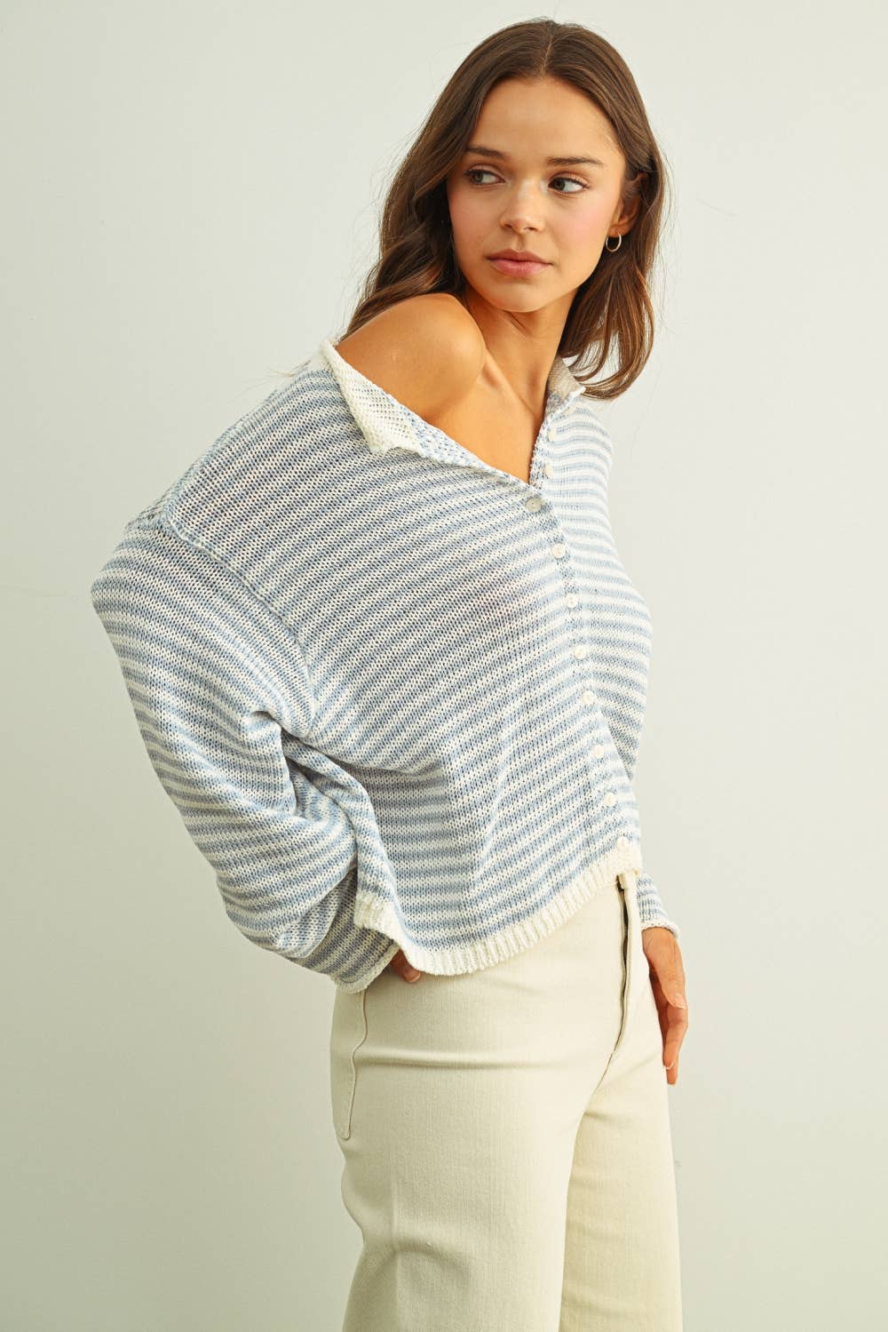 Happy | Stripe Button Front Knoit Cardigan