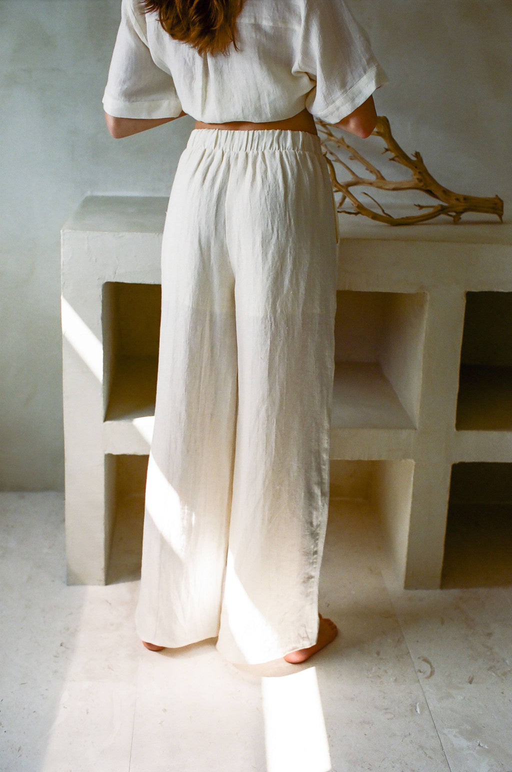 Woven Linen High Waisted Wide Leg Pants