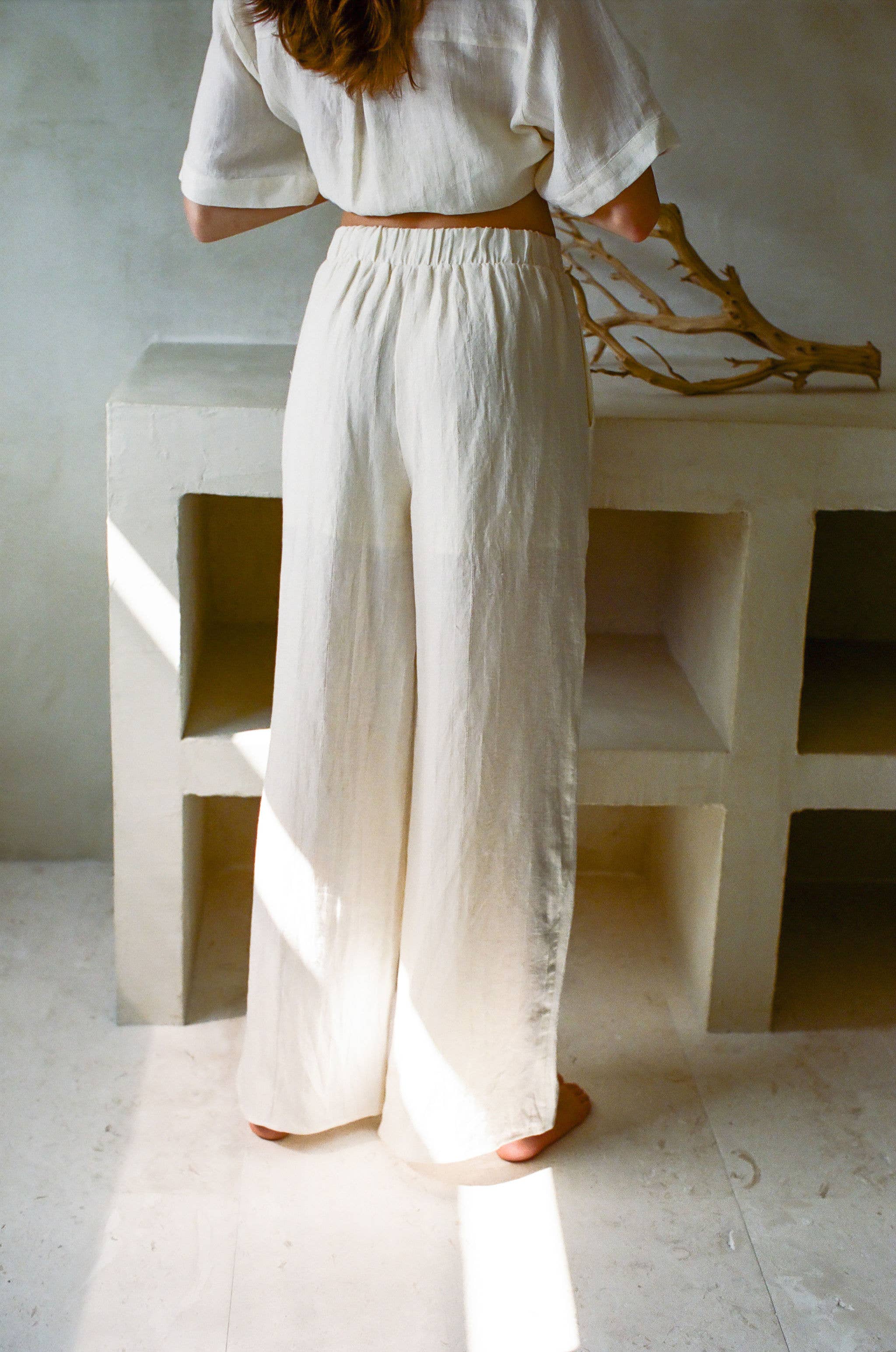 Woven Linen High Waisted Wide Leg Pants