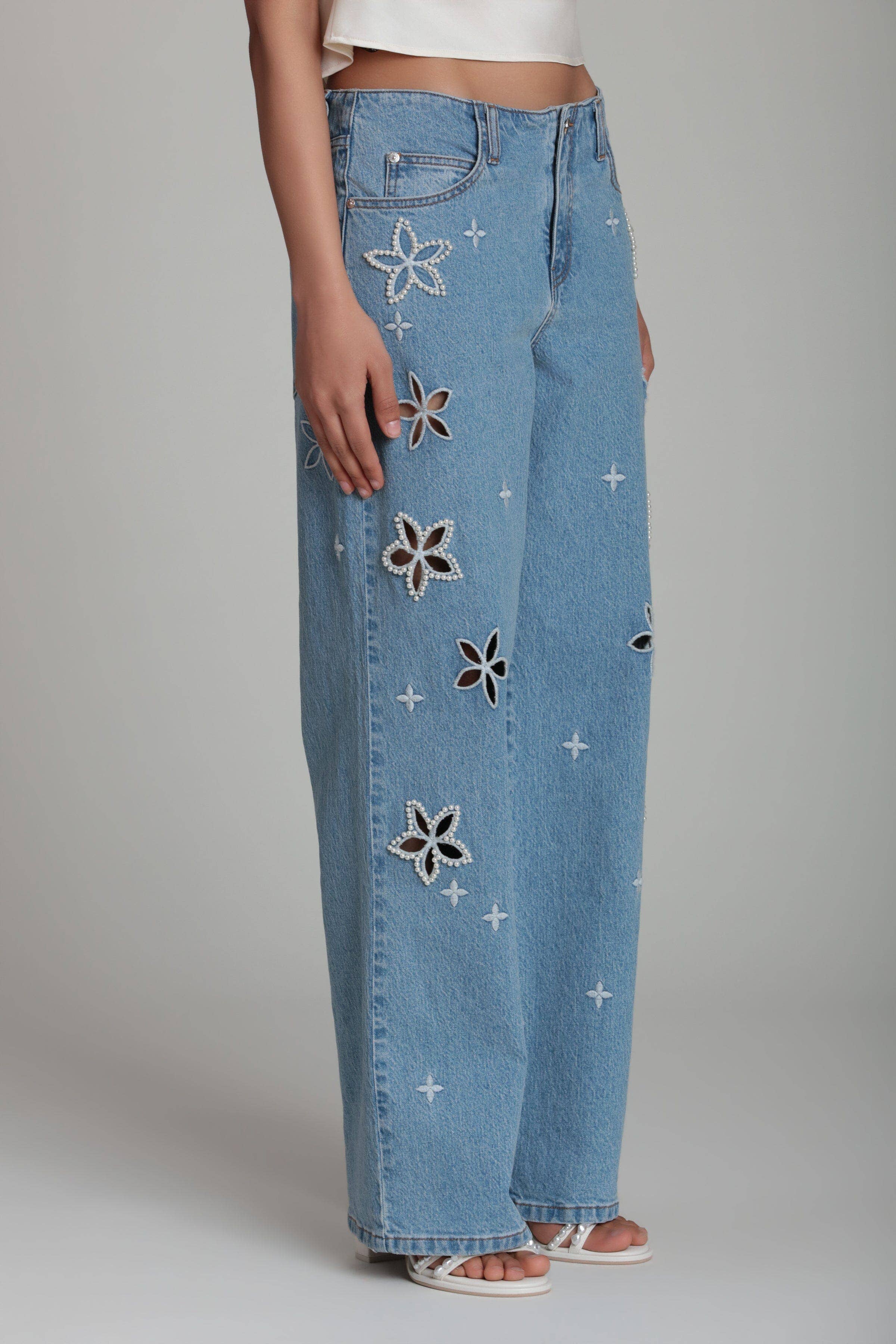 Pearl Fleur | Embellished Stretch Denim Jean