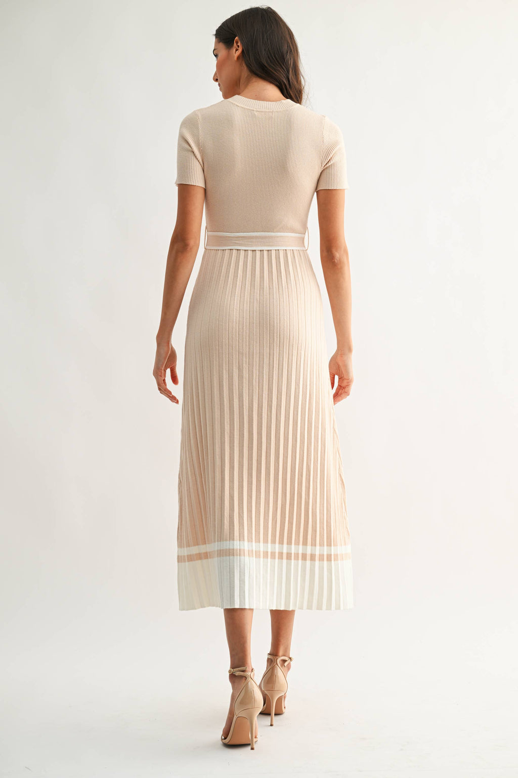 Margaret |  Ribbed Knit Midi Sweater Dress with Belt