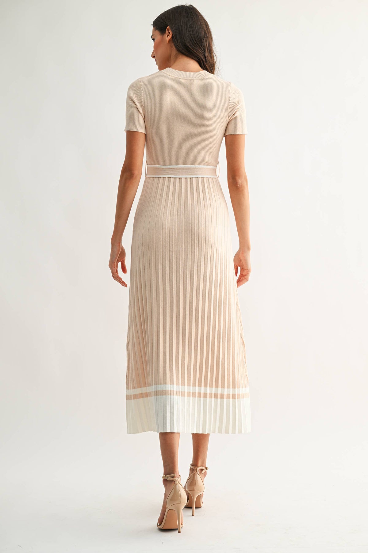 Margaret |  Ribbed Knit Midi Sweater Dress with Belt