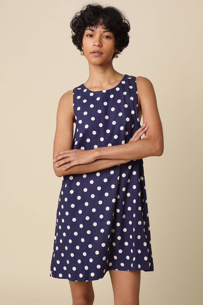 Noelle | Polka Dot Linen Blend Mini Dress
