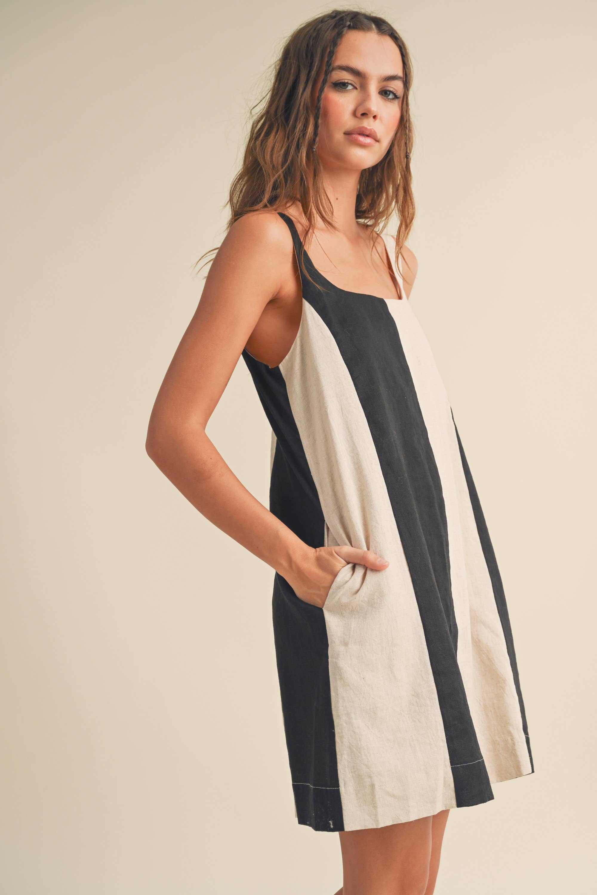 Rue | Color Block Linen MIni Dress 100% Linen