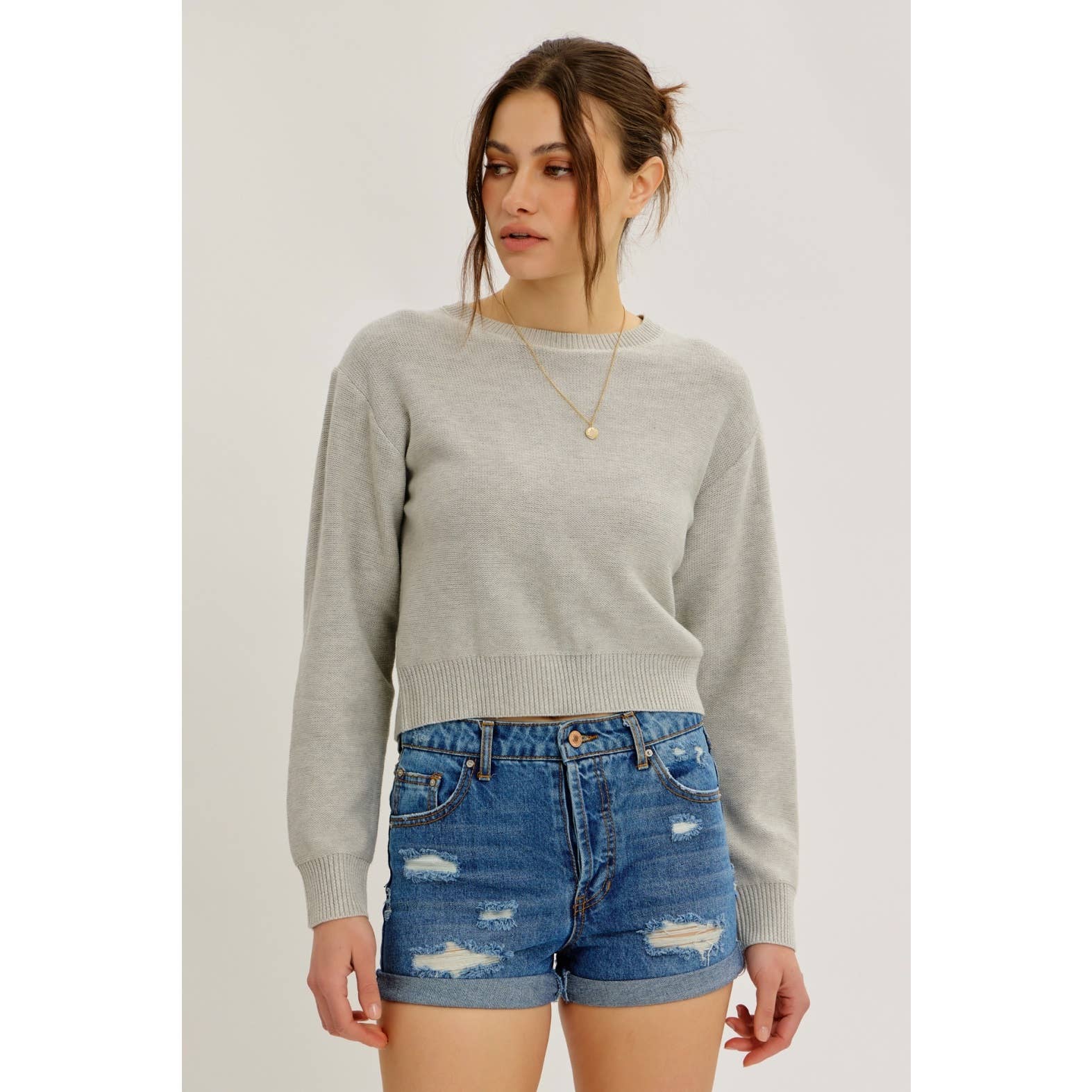 Camborley | Contrast Bow Tie Back Sweater Top with Round Neck
