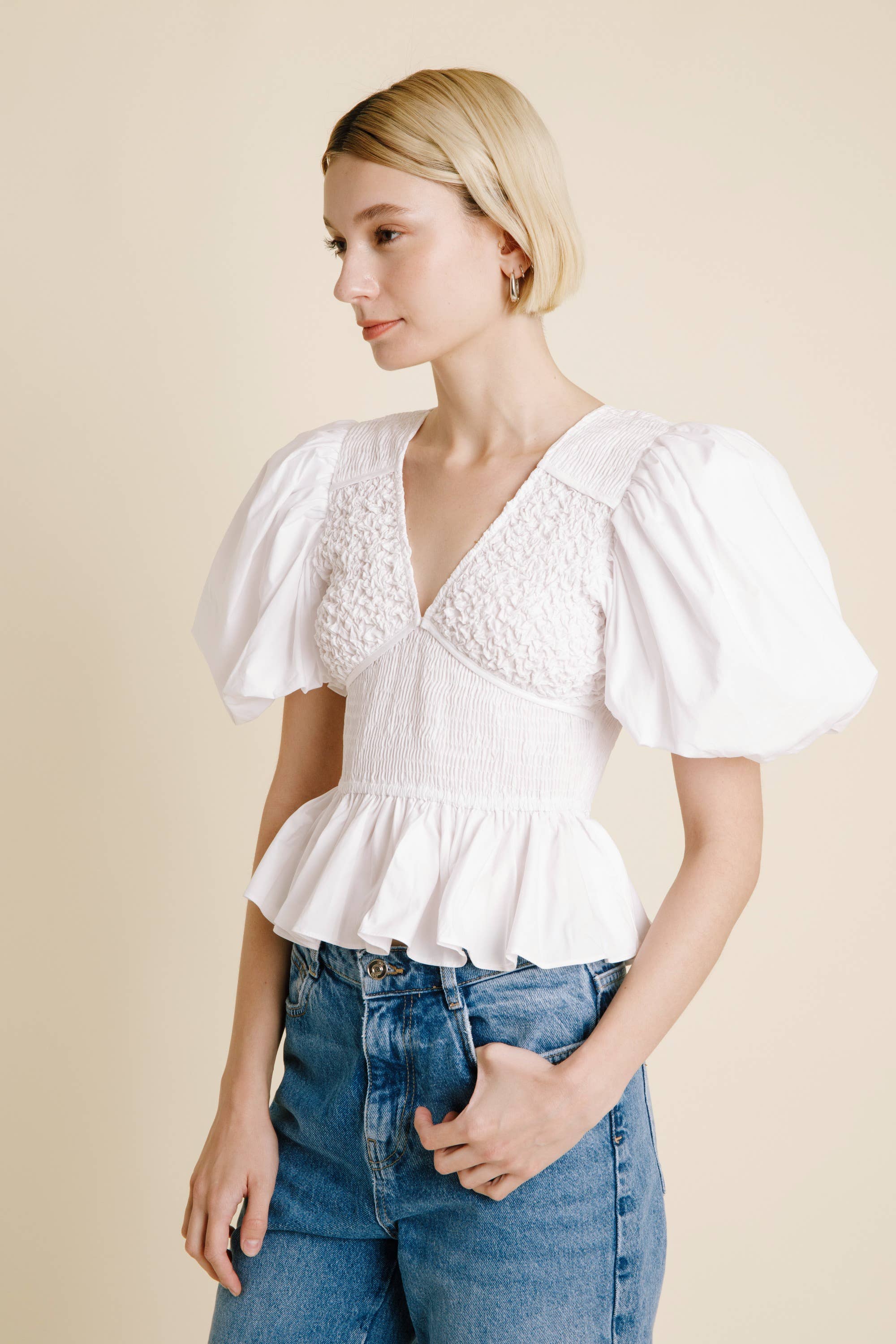 Smocked Peplum Top | AT1638
