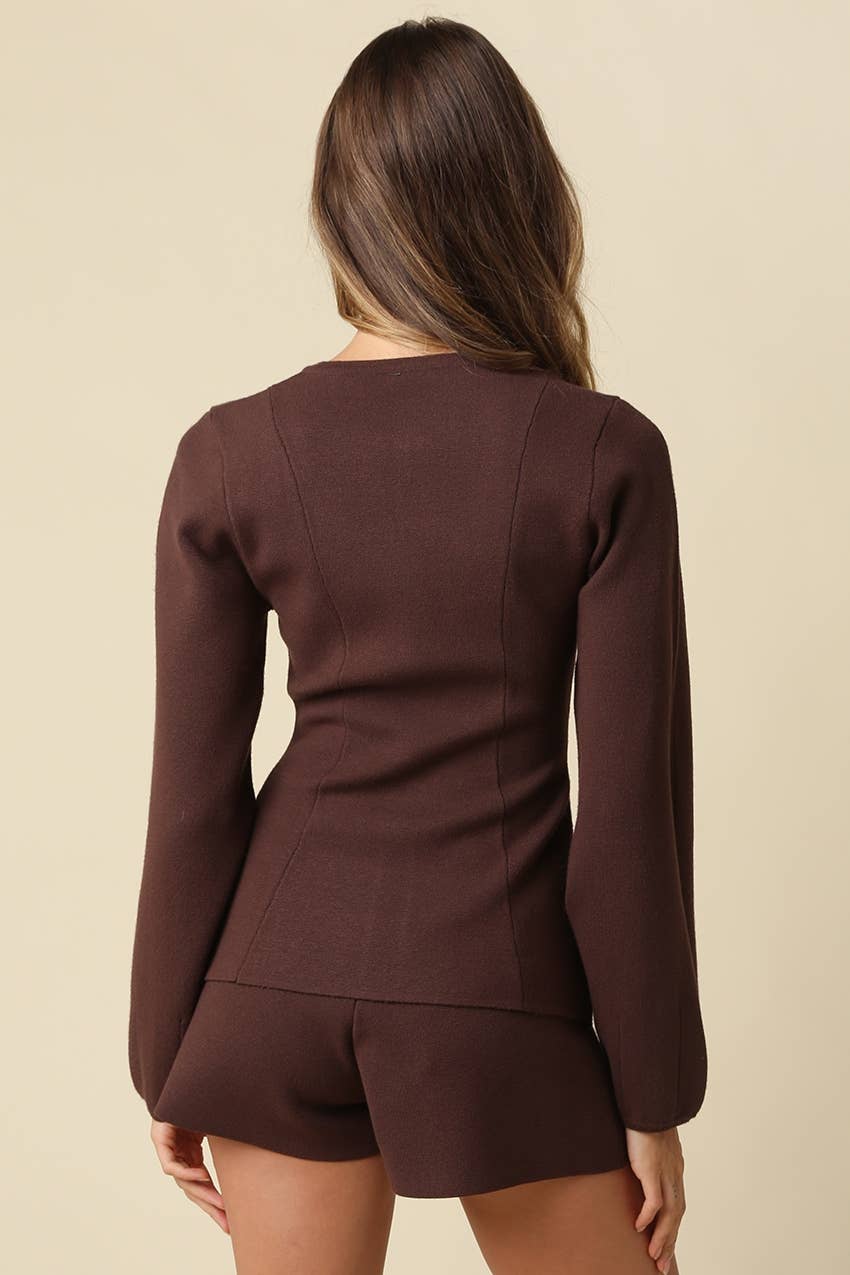 Sadi | Peplum Zip Front Knit Top